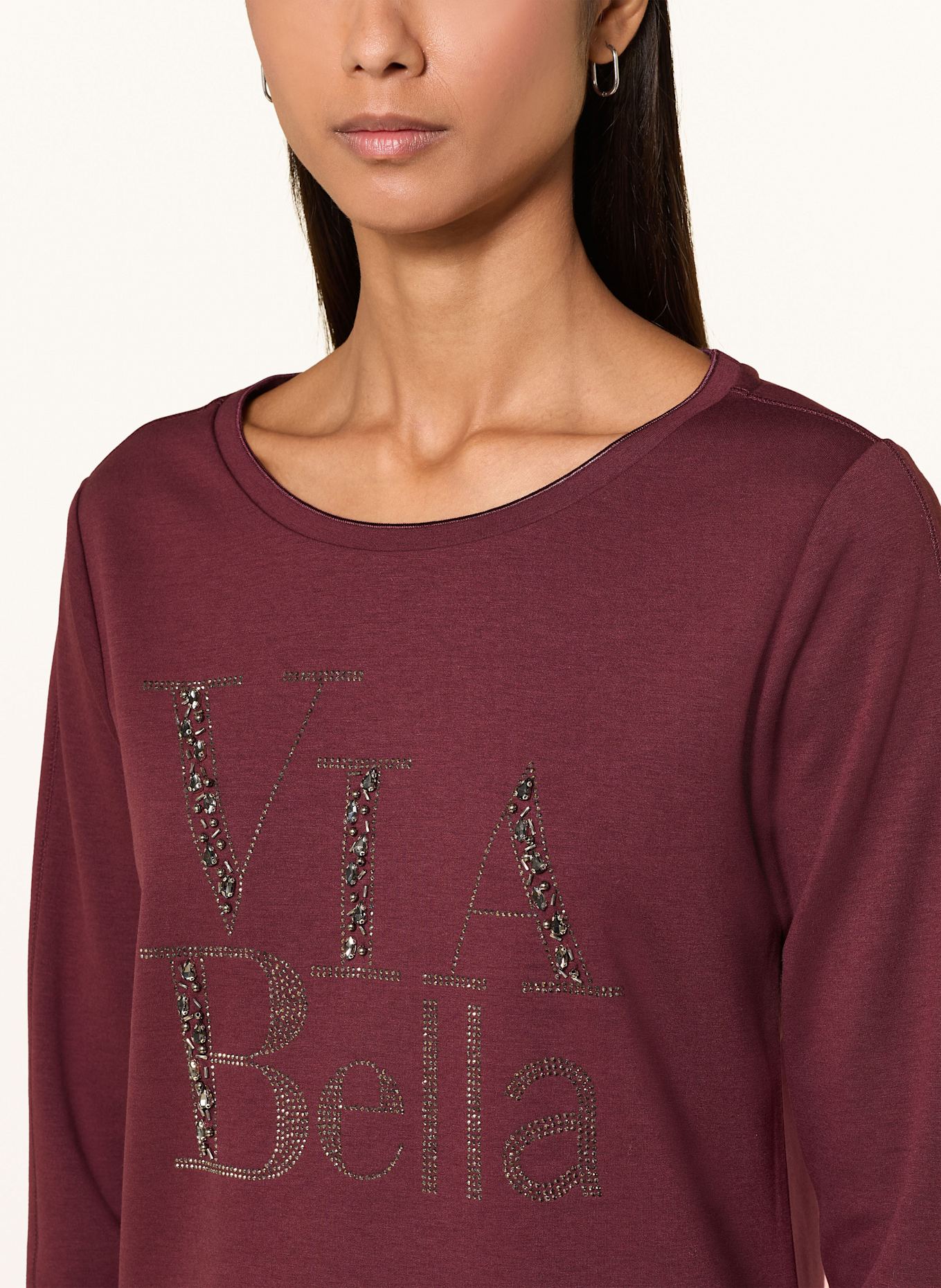 monari Longsleeve mit Schmucksteinen: DUNKELROT