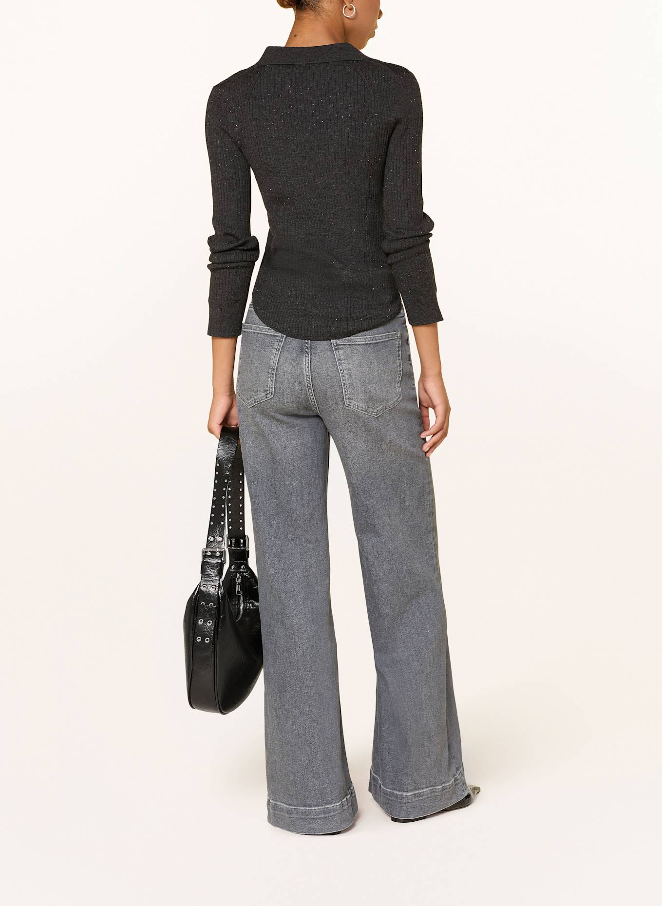 MOS MOSH Strick-Poloshirt MMRONIKA mit Schmucksteinen: DUNKELGRAU