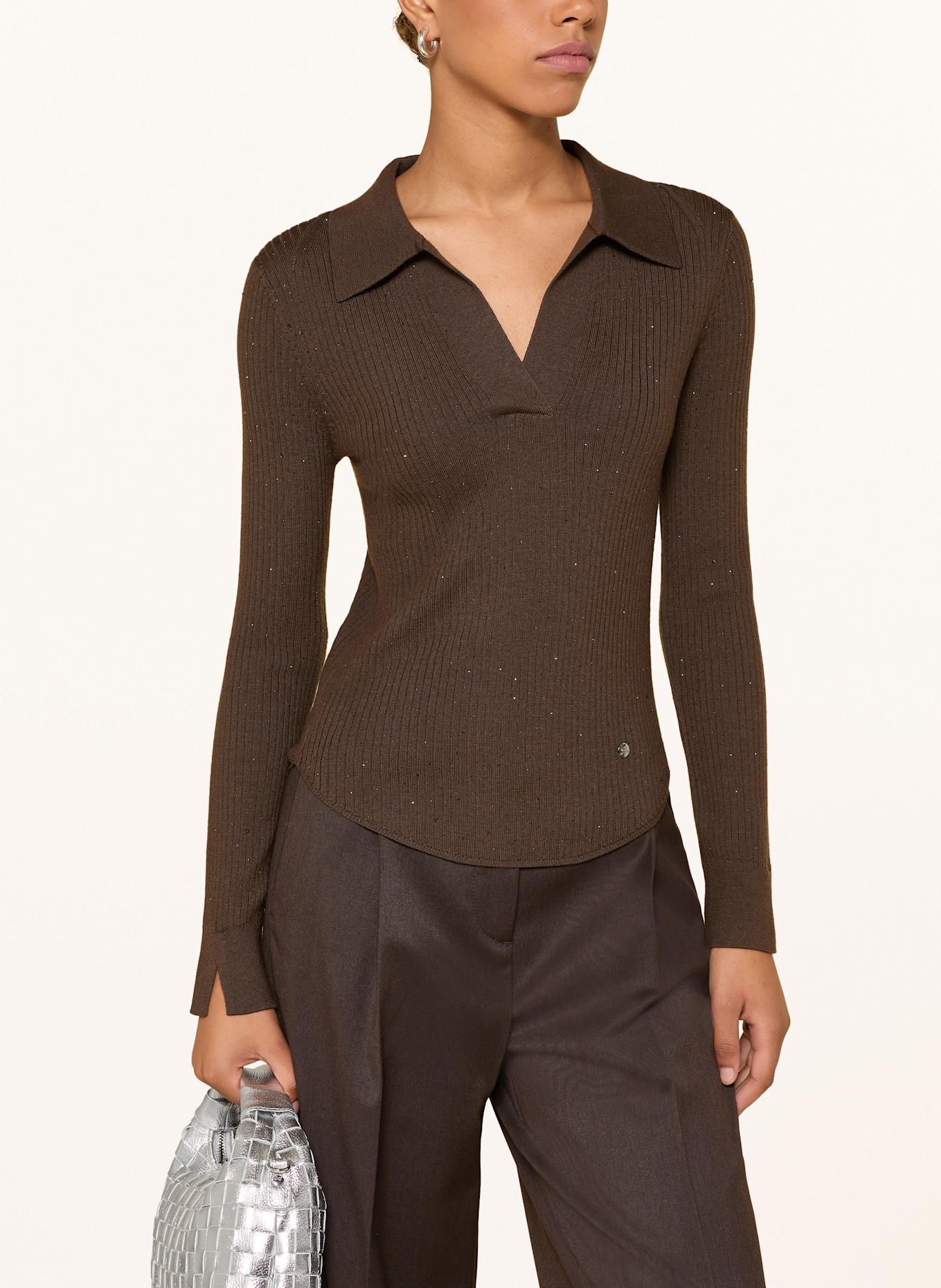 MOS MOSH Strick-Poloshirt MMRONIKA mit Schmucksteinen: BRAUN