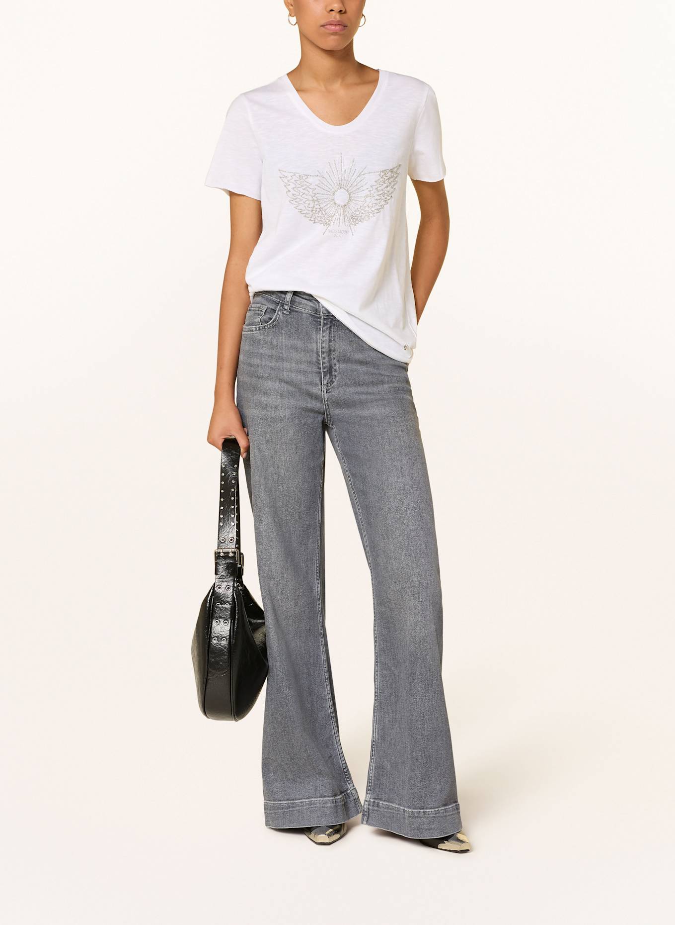 MOS MOSH T-Shirt MMGETHI mit Schmucksteinen: WEISS / SILBER