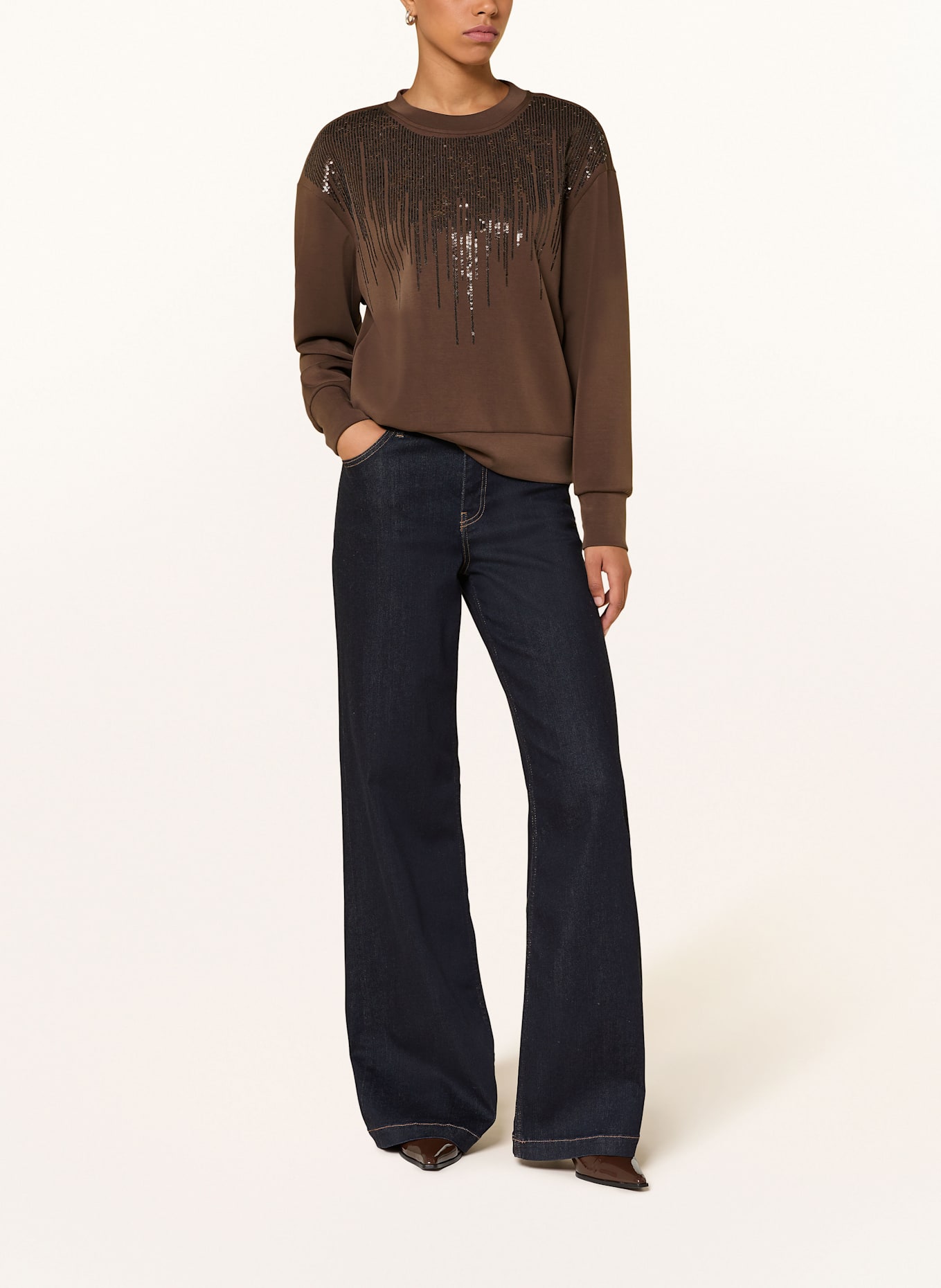 MOS MOSH Sweatshirt MMNEVE mit Pailletten: DUNKELBRAUN