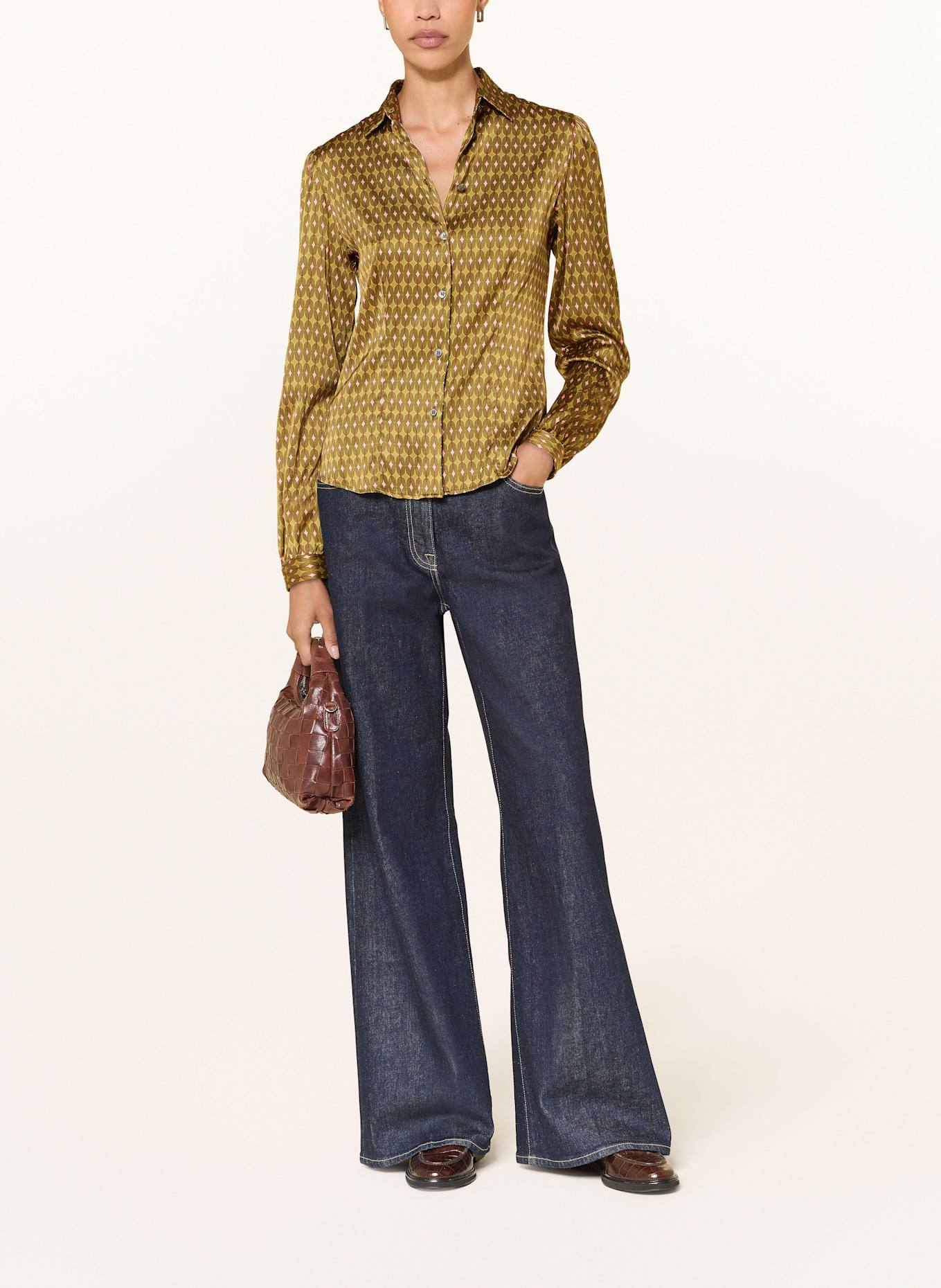 ROBERT FRIEDMAN Hemdbluse ISAN aus Satin: GRÜN / ROSA