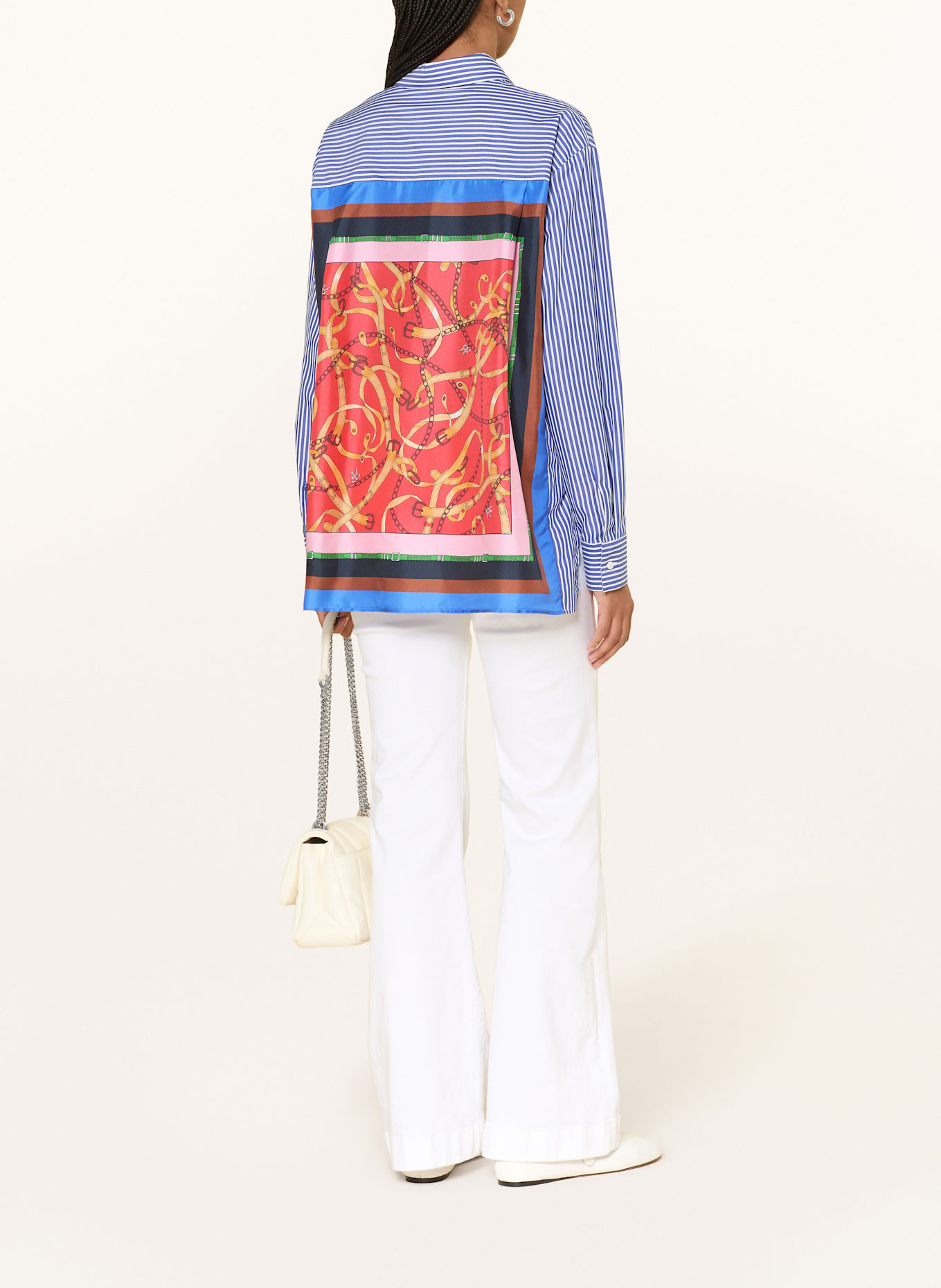 ROBERT FRIEDMAN Hemdbluse im Materialmix: BLAU / WEISS / ROT