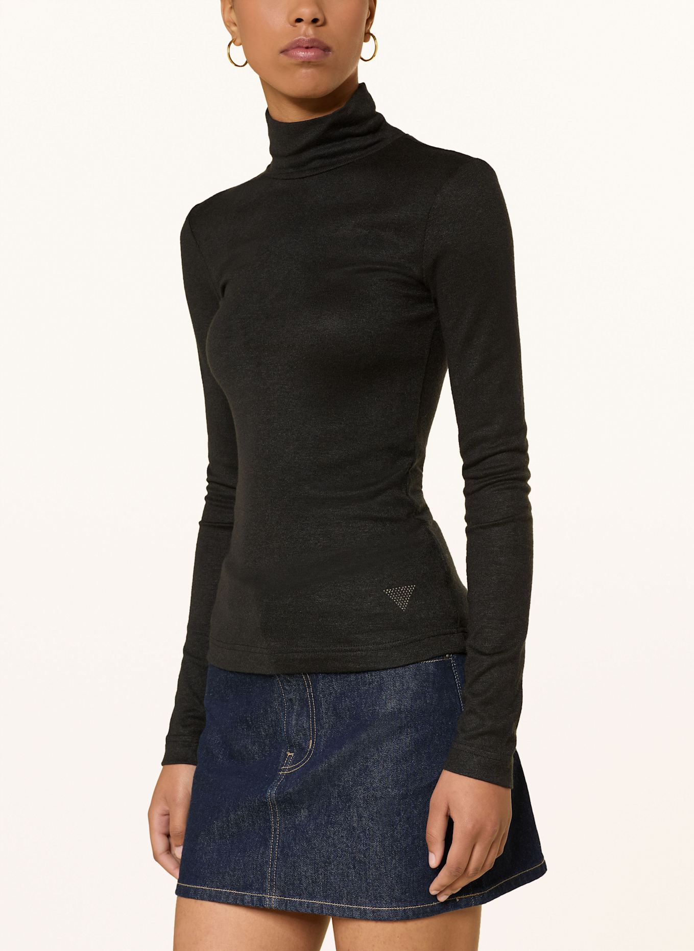 GUESS Longsleeve LICIA mit Schmucksteinen: SCHWARZ