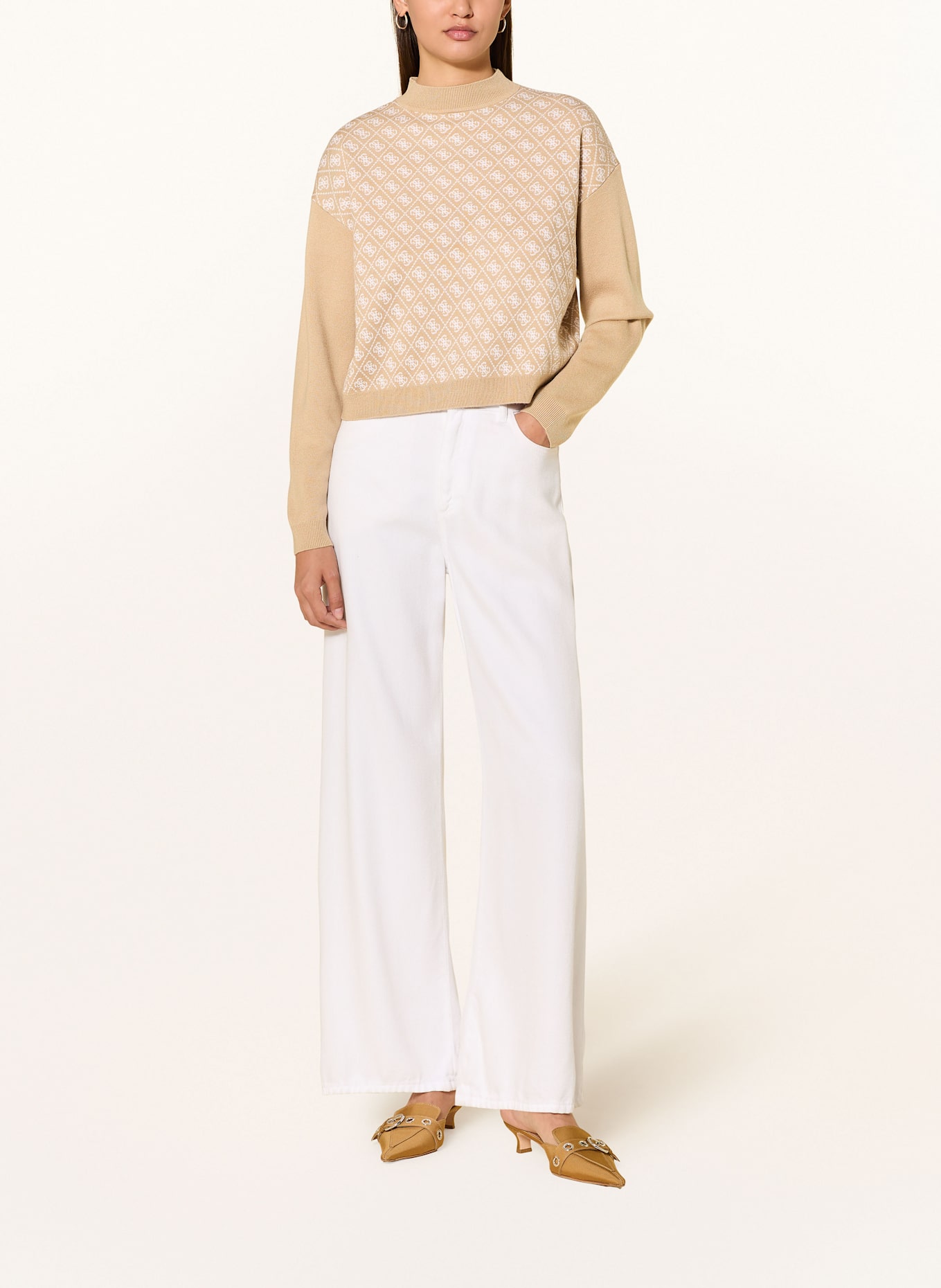 GUESS Pullover: BEIGE / WEISS