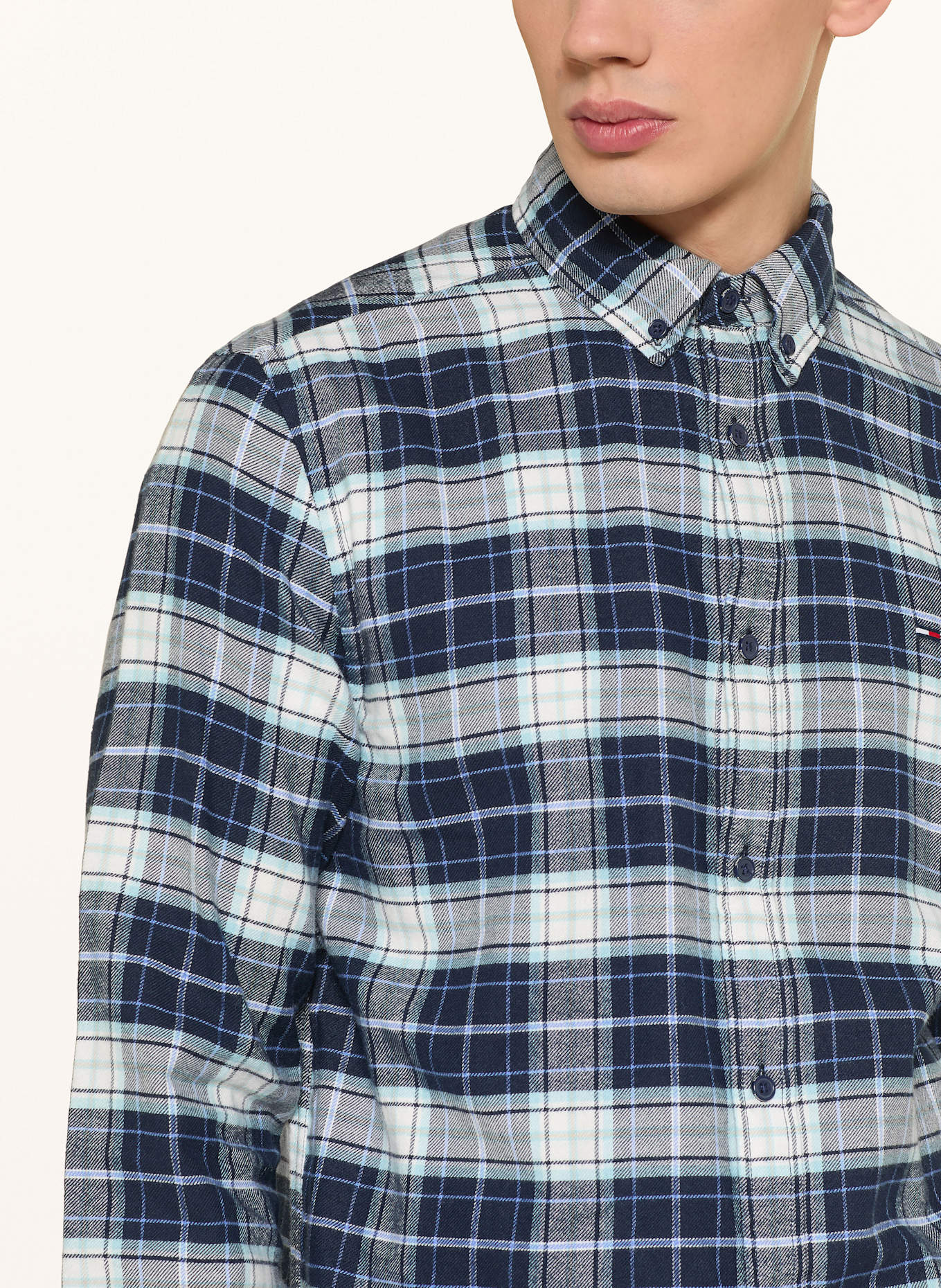 TOMMY JEANS Flanellhemd Regular Fit: DUNKELBLAU / WEISS / MINT