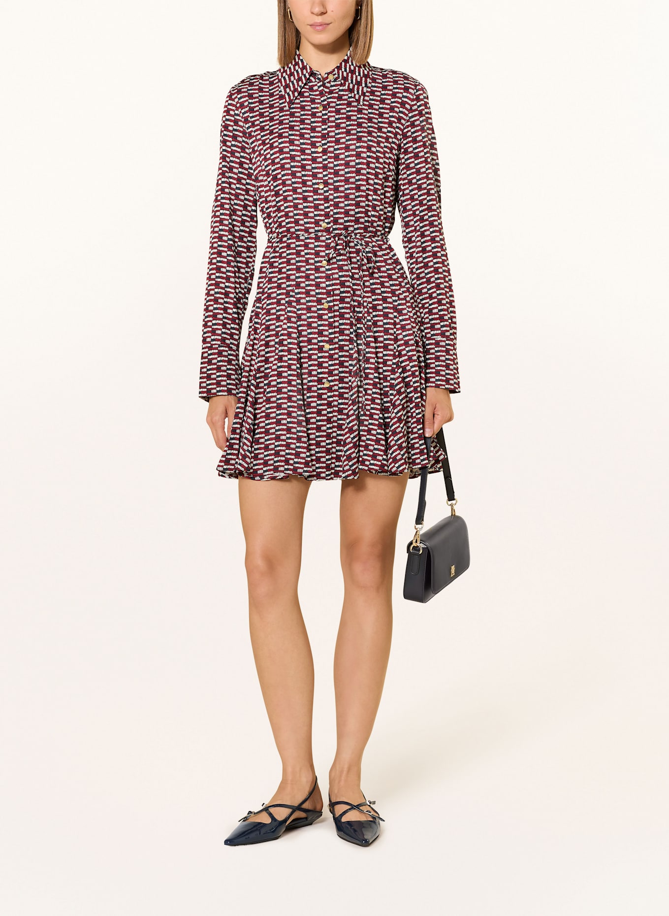 TOMMY HILFIGER Hemdblusenkleid: DUNKELBLAU / DUNKELROT / WEISS