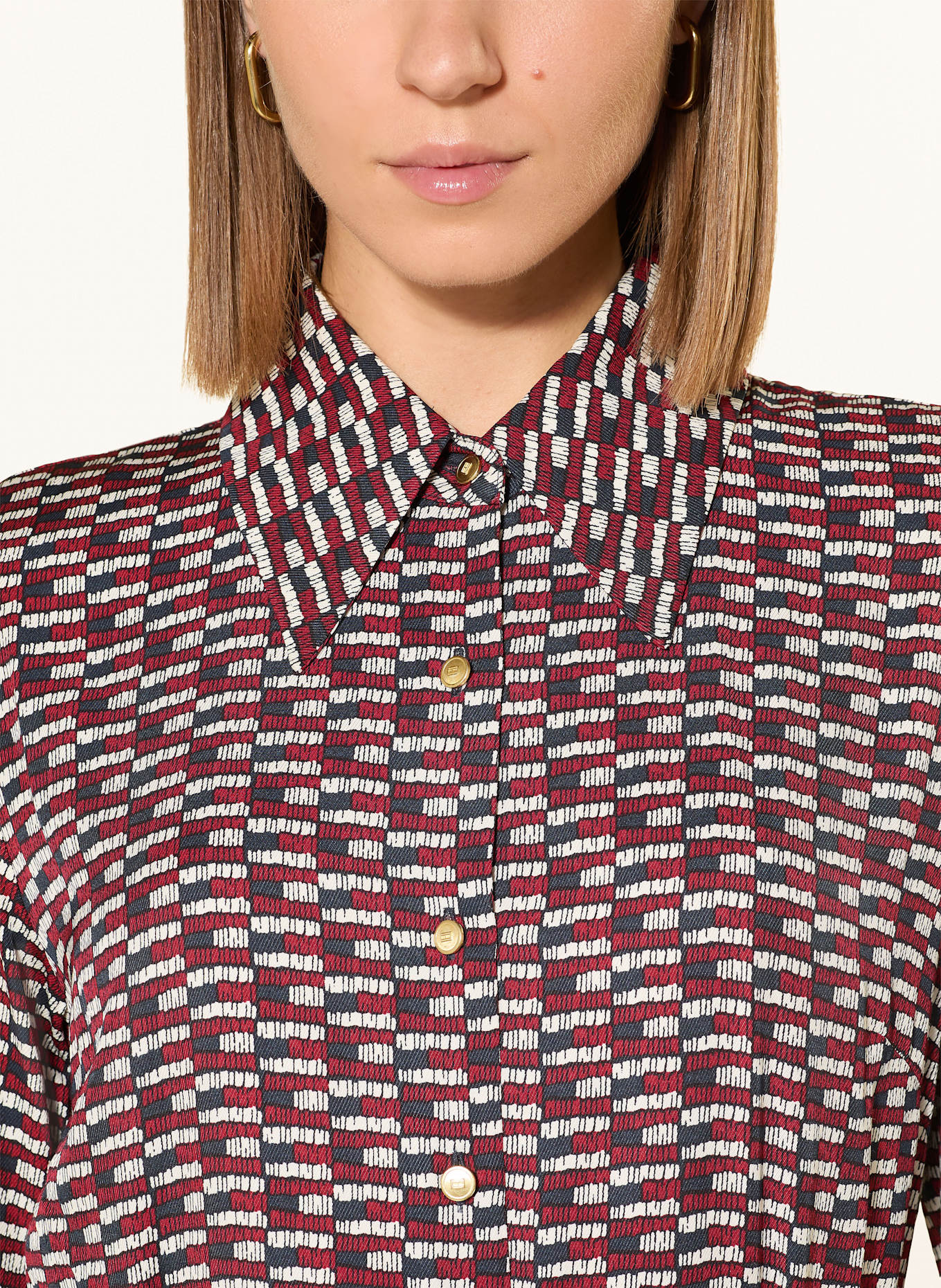 TOMMY HILFIGER Hemdblusenkleid: DUNKELBLAU / DUNKELROT / WEISS