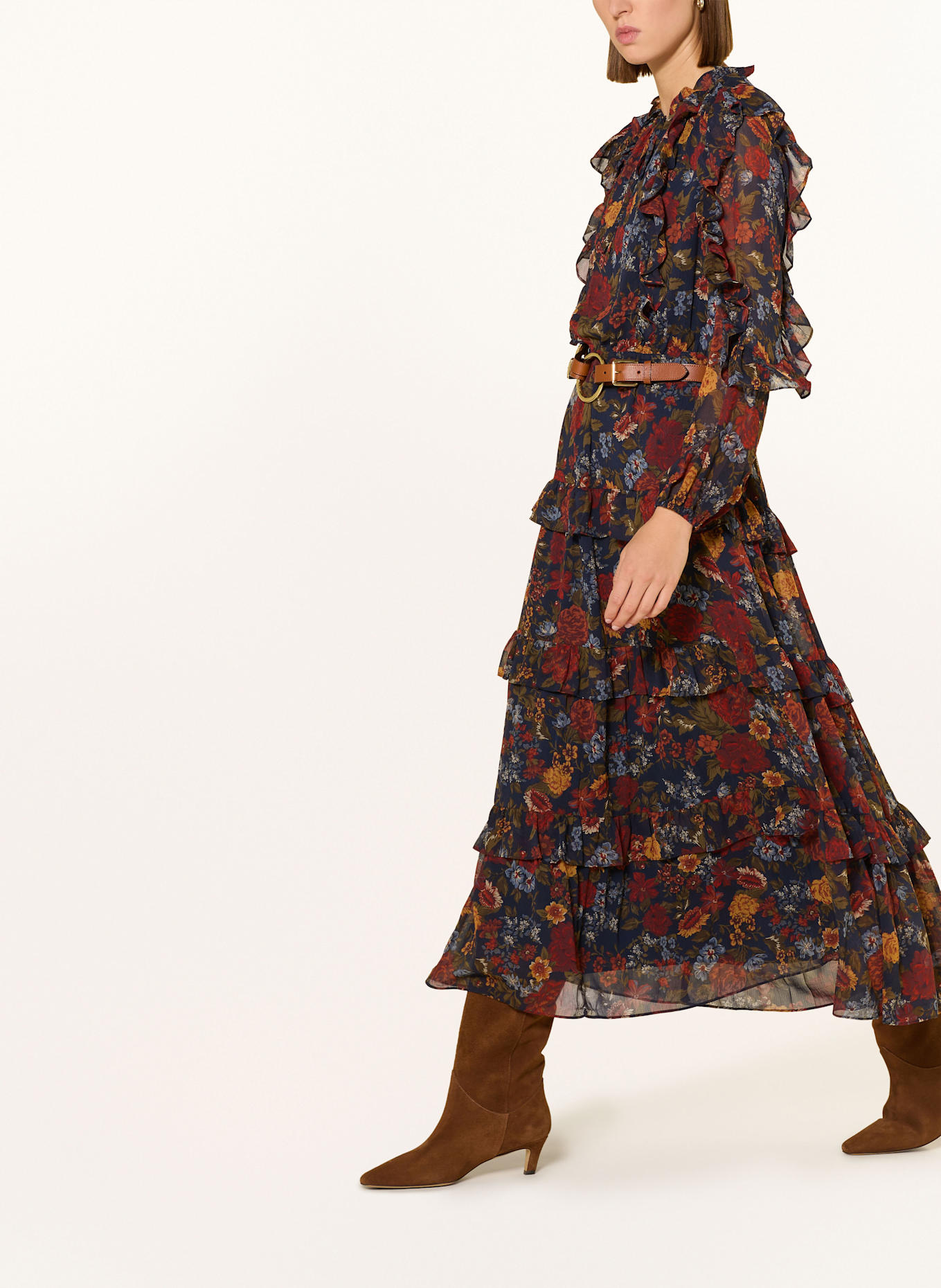 LAUREN RALPH LAUREN Kleid mit Volants: DUNKELBLAU / DUNKELROT / DUNKELGELB