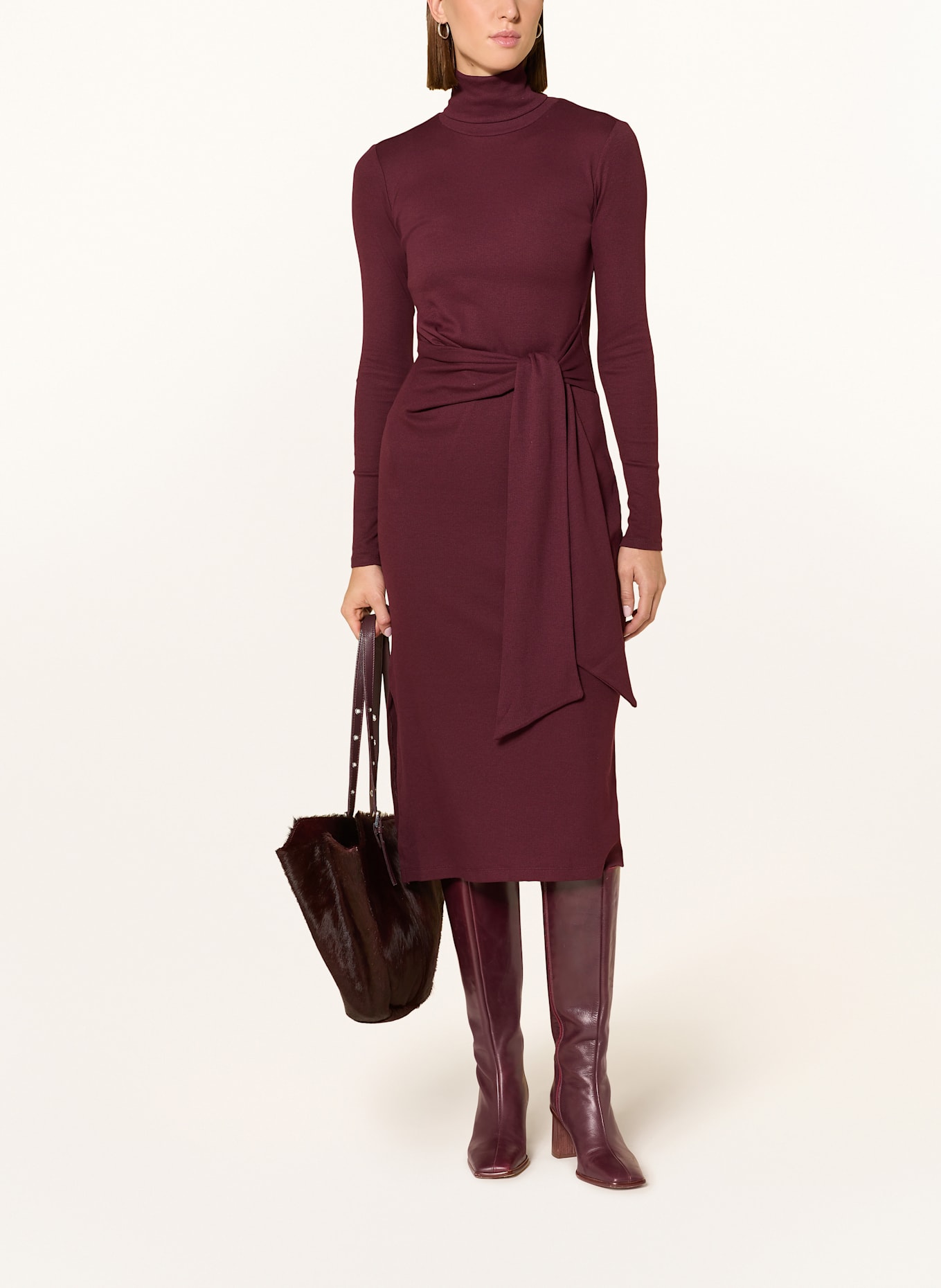 LAUREN RALPH LAUREN Strickkleid in Wickeloptik: DUNKELROT