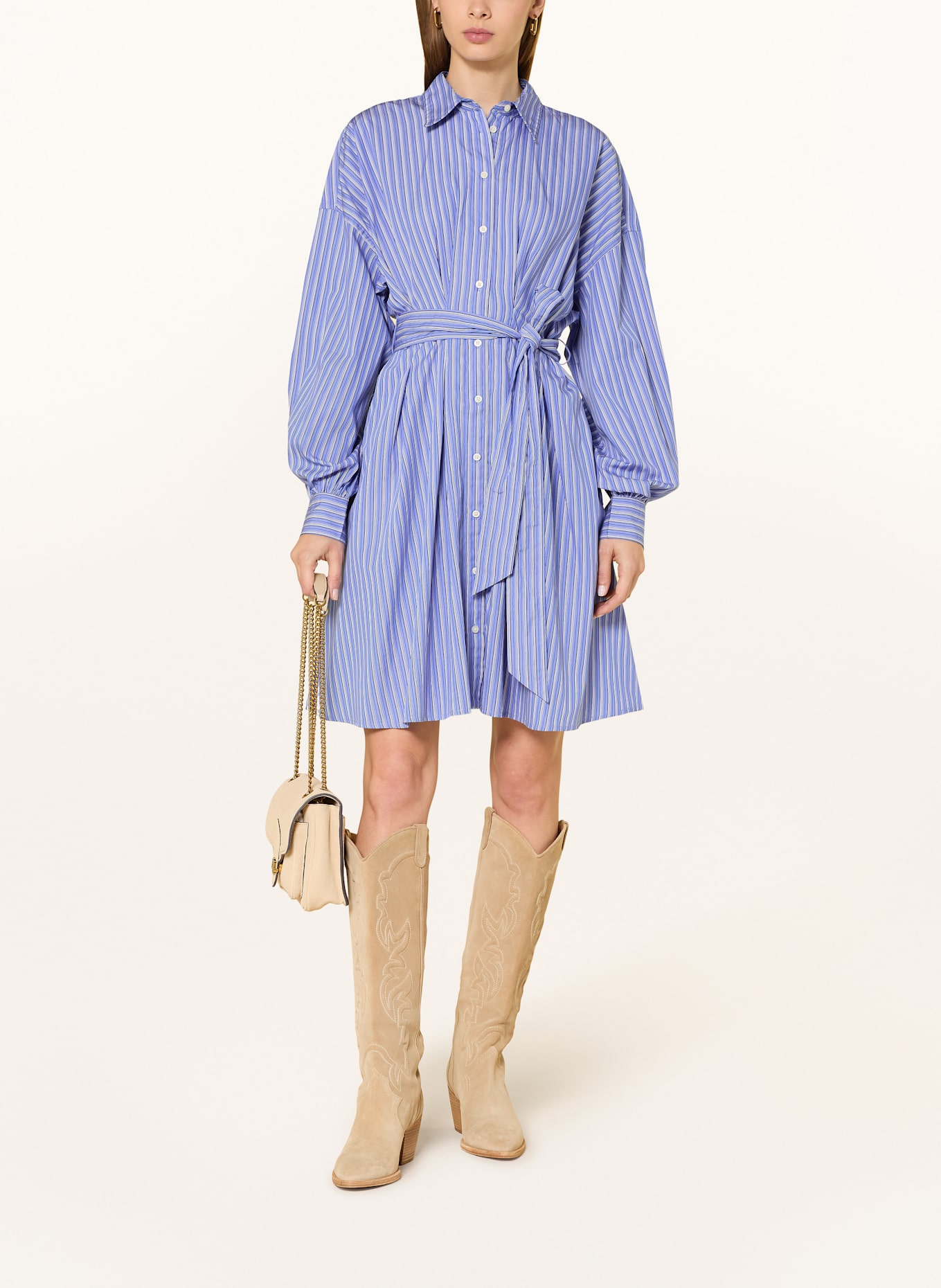 LAUREN RALPH LAUREN Hemdblusenkleid: BLAU / WEISS / SCHWARZ