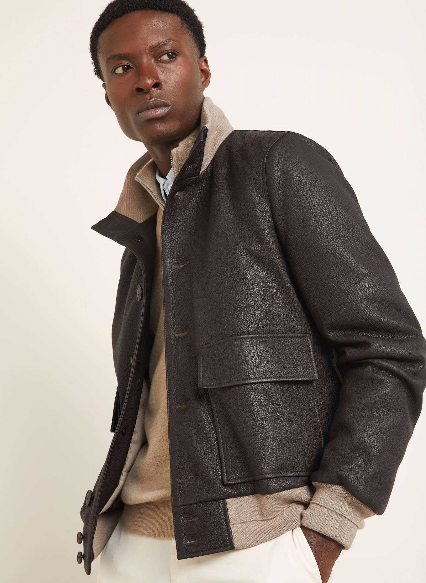 manzoni 24 Lederjacke: DUNKELBRAUN