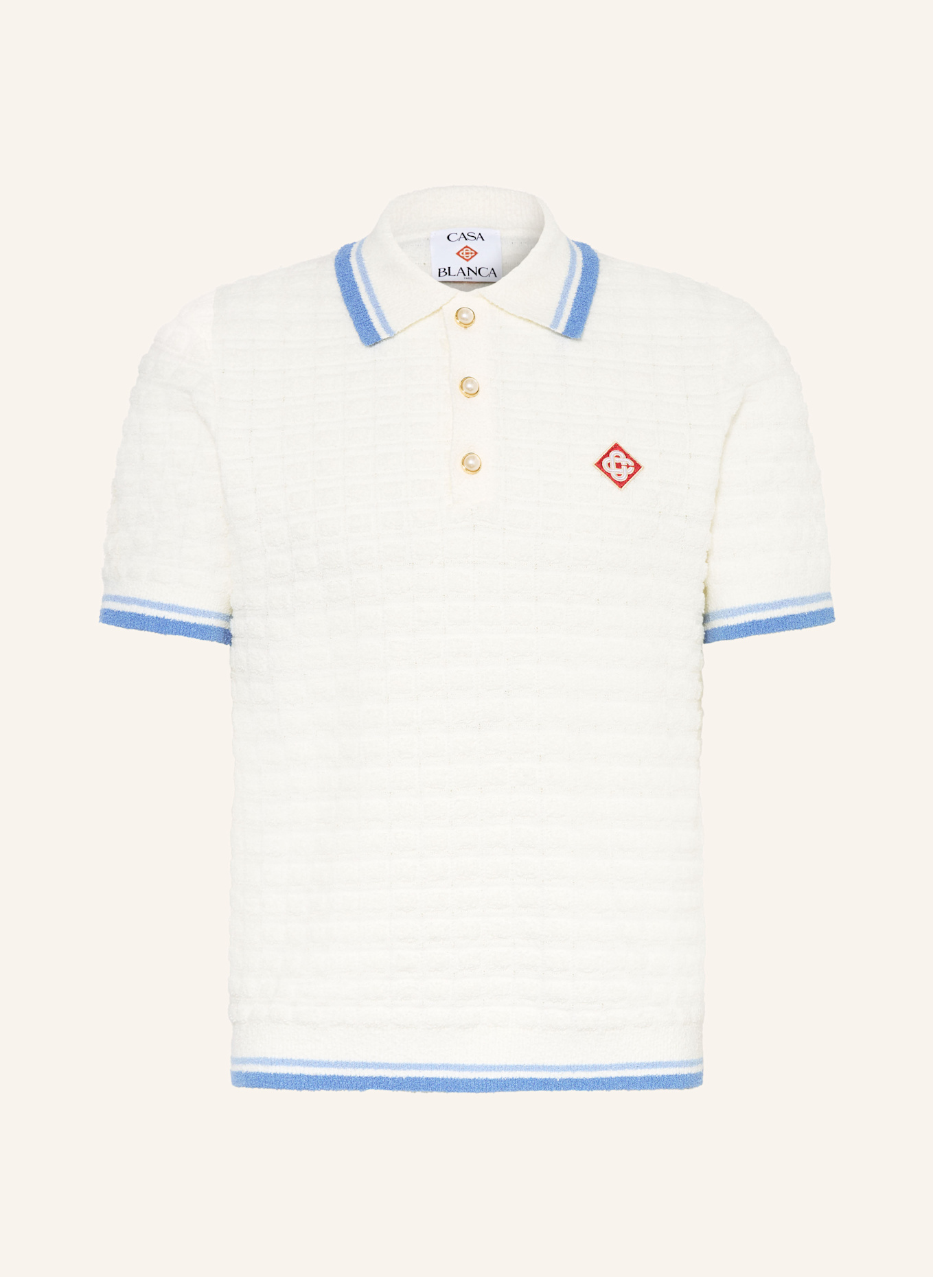 Casablanca Frottee-Poloshirt Slim Fit: WEISS / BLAU