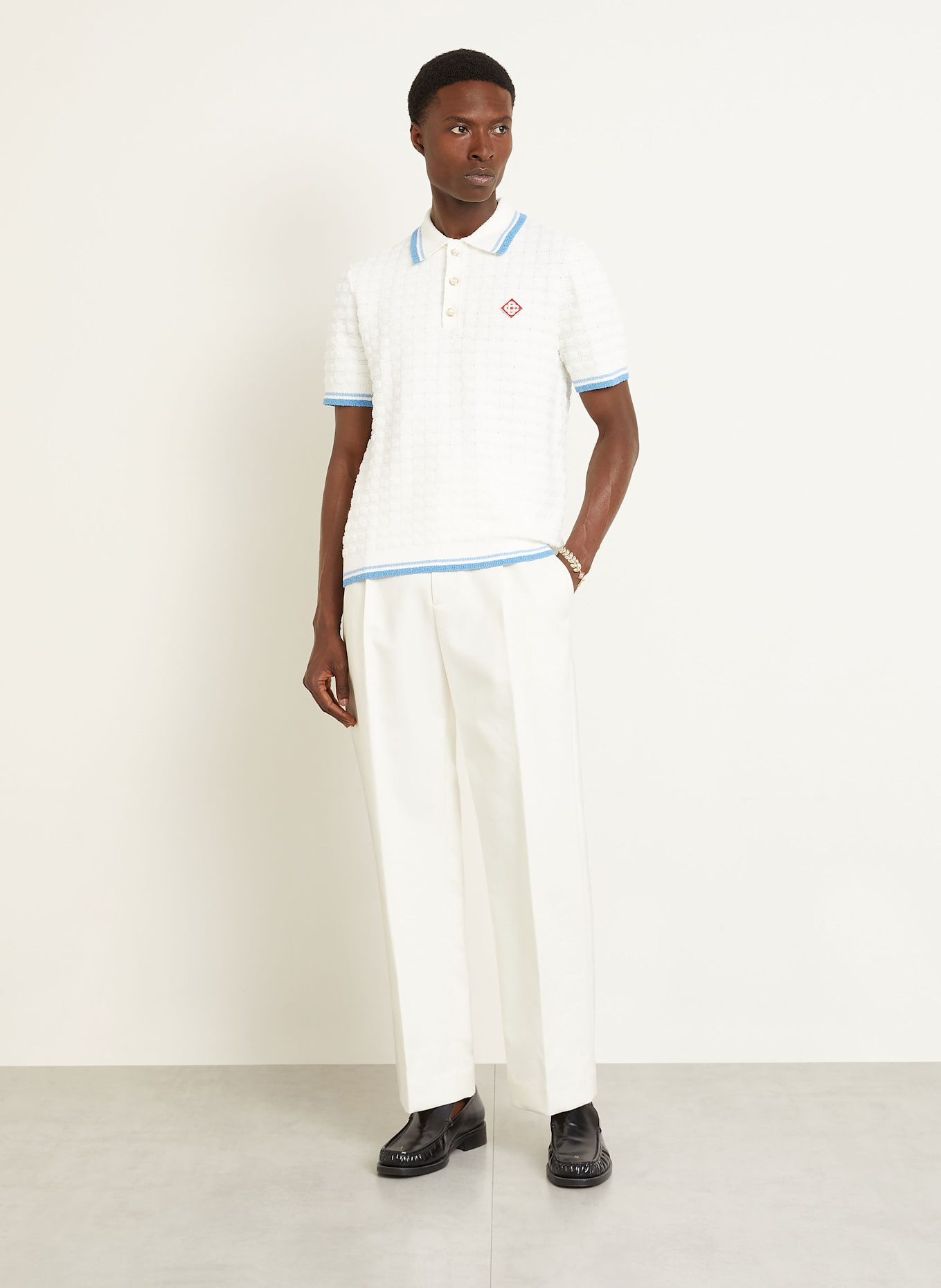 Casablanca Frottee-Poloshirt Slim Fit: WEISS / BLAU
