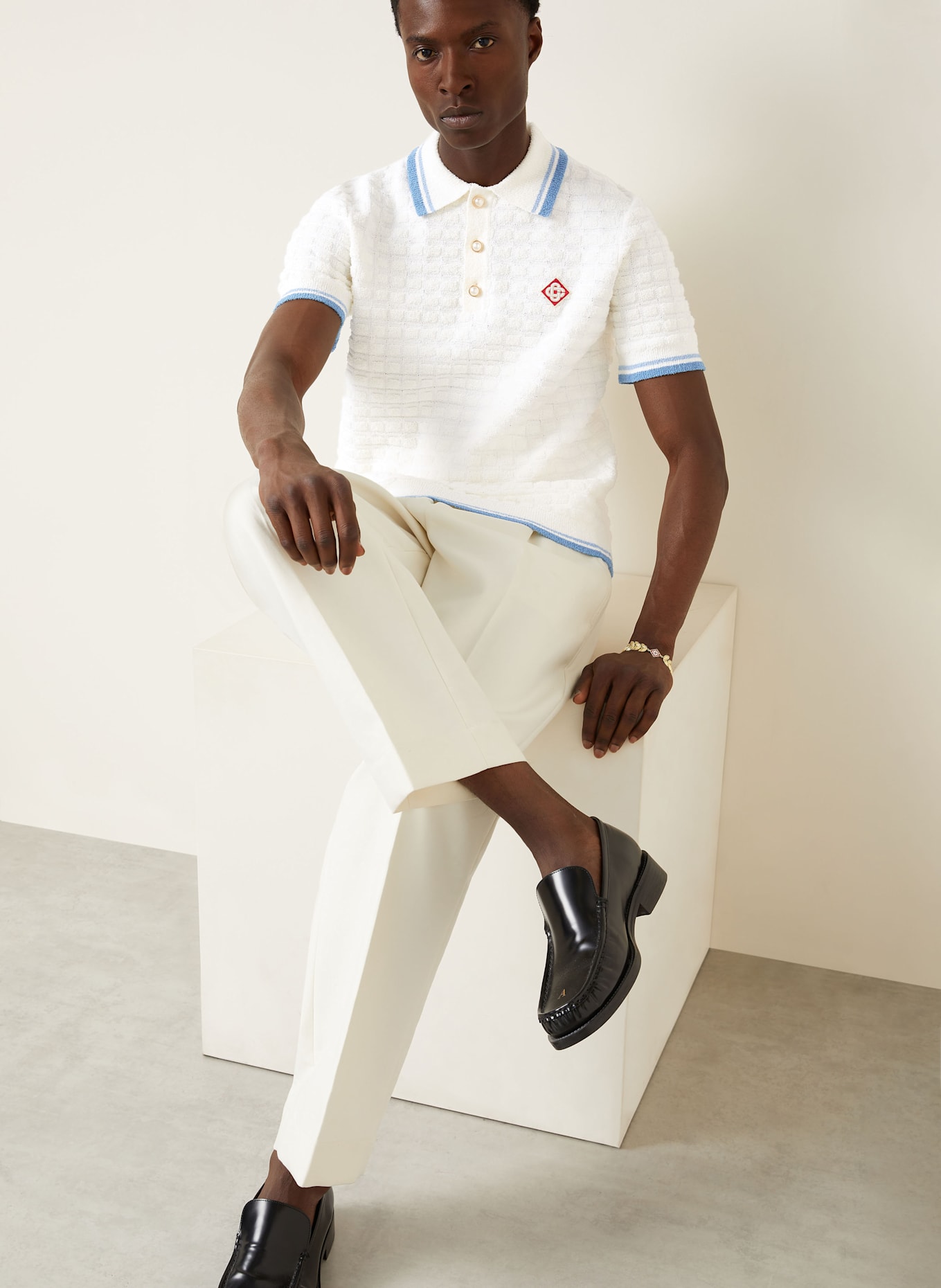 Casablanca Frottee-Poloshirt Slim Fit: WEISS / BLAU