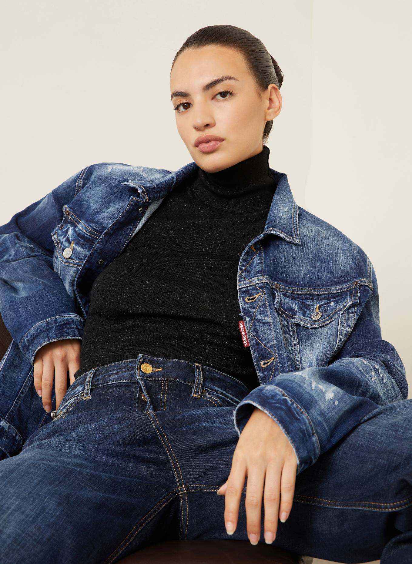 DSQUARED2 Stricktop mit Glitzergarn: SCHWARZ