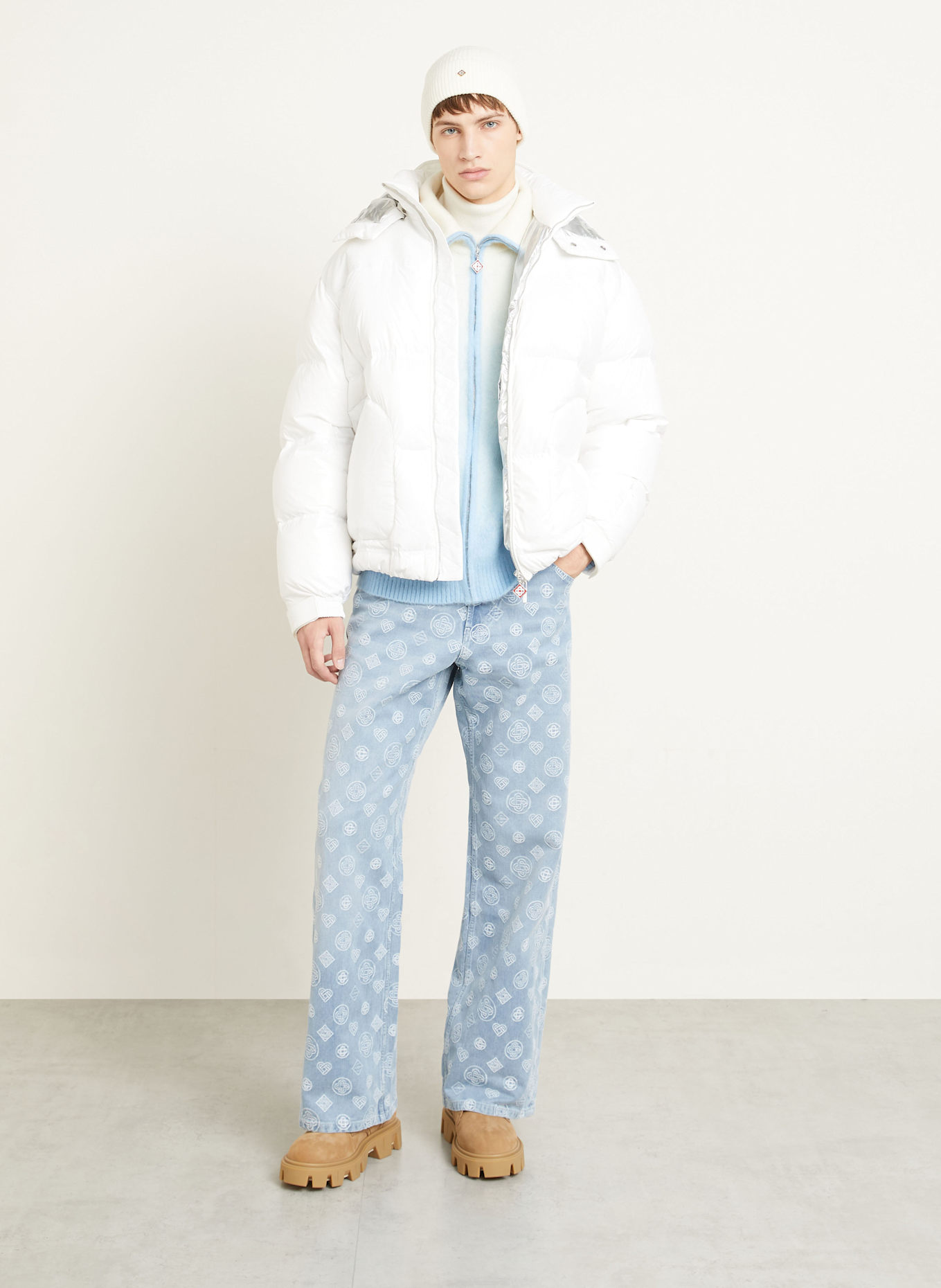 Casablanca Jeans Relaxed Fit: BLEACHED MONOGRAM DENIM