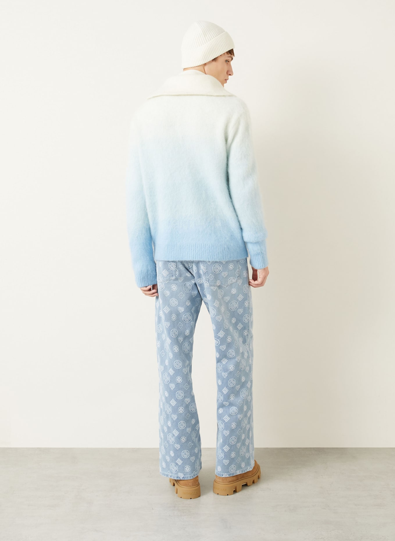 Casablanca Jeans Relaxed Fit: BLEACHED MONOGRAM DENIM