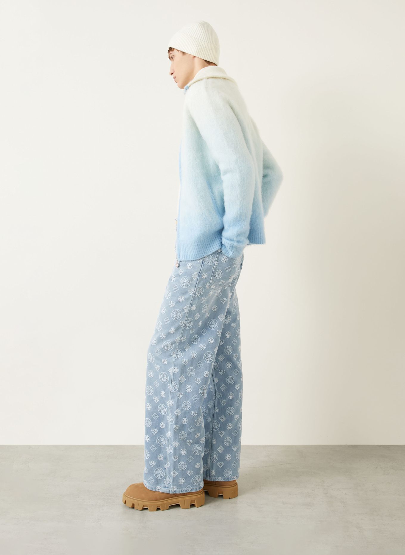 Casablanca Jeans Relaxed Fit: BLEACHED MONOGRAM DENIM