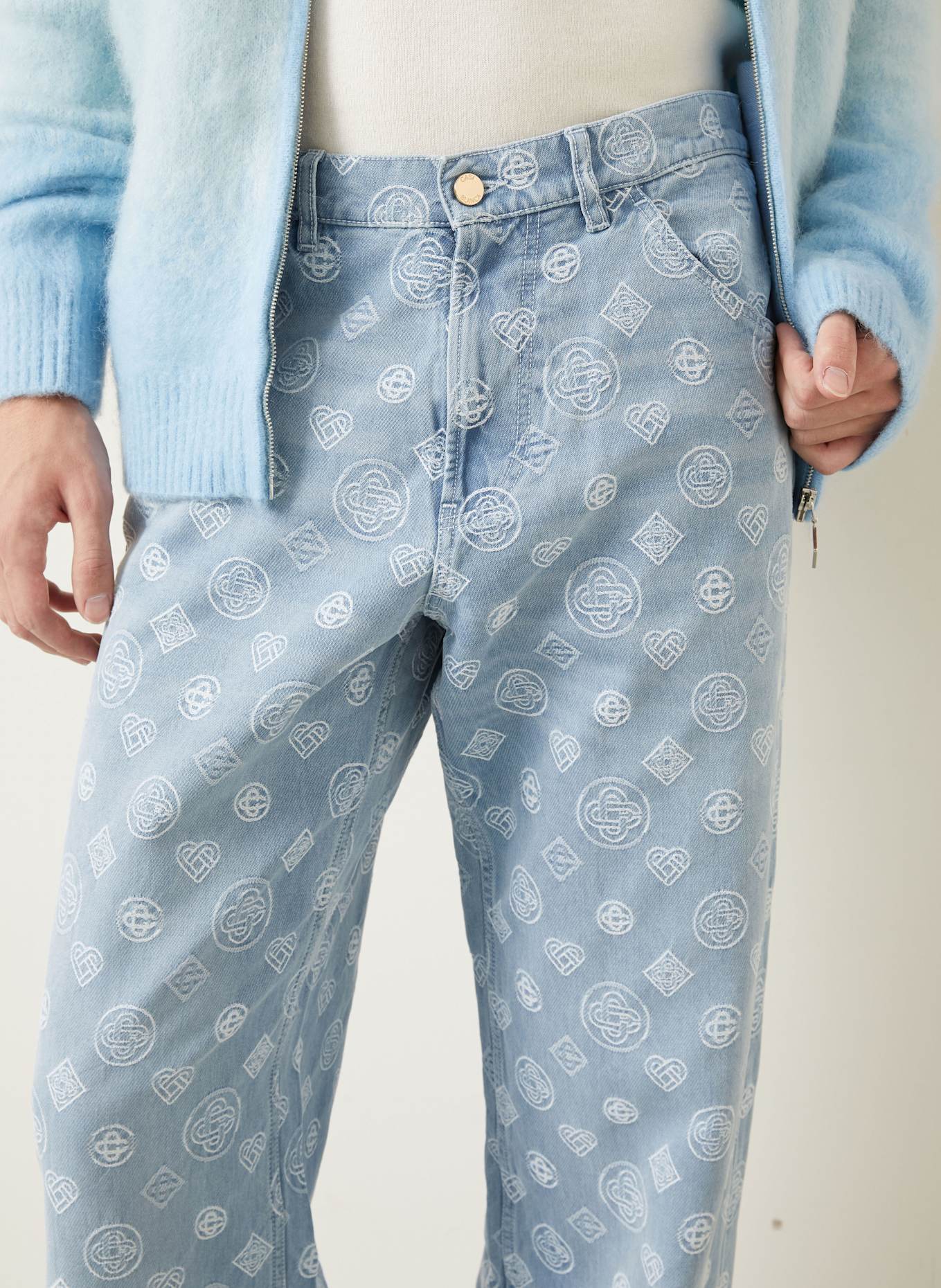 Casablanca Jeans Relaxed Fit: BLEACHED MONOGRAM DENIM