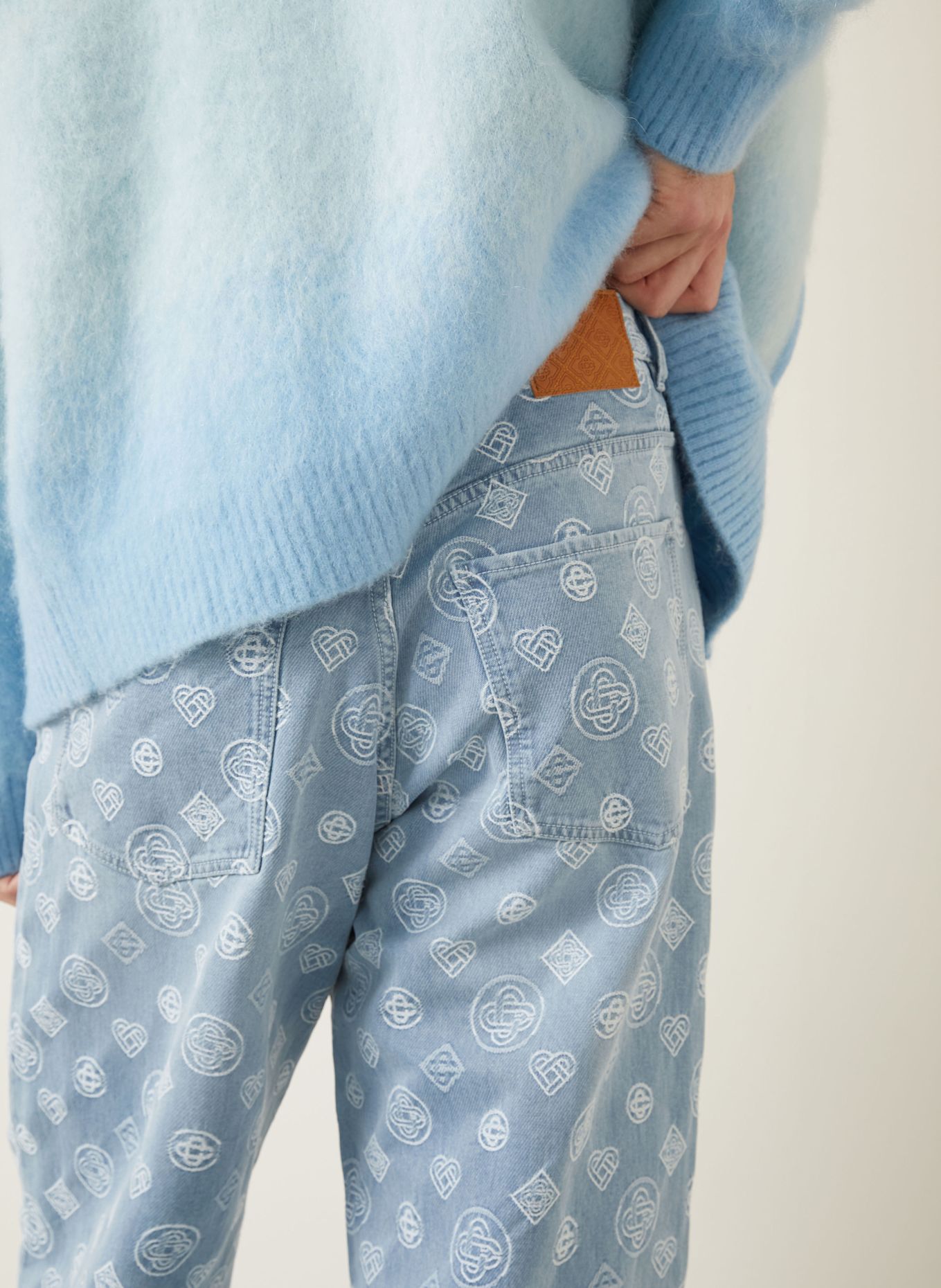 Casablanca Jeans Relaxed Fit: BLEACHED MONOGRAM DENIM