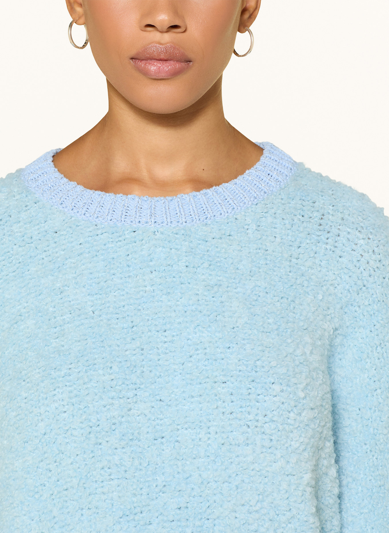 Rich & Royal Bouclé-Pullover mit 3/4-Arm und Glitzergarn: HELLBLAU