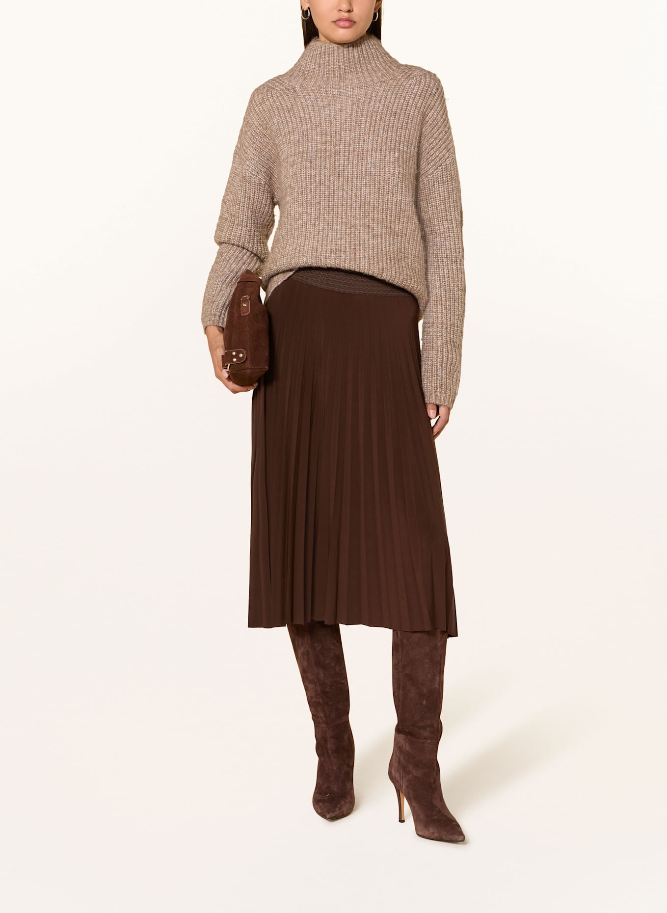 Rich & Royal Plisseerock aus Jersey: DUNKELBRAUN