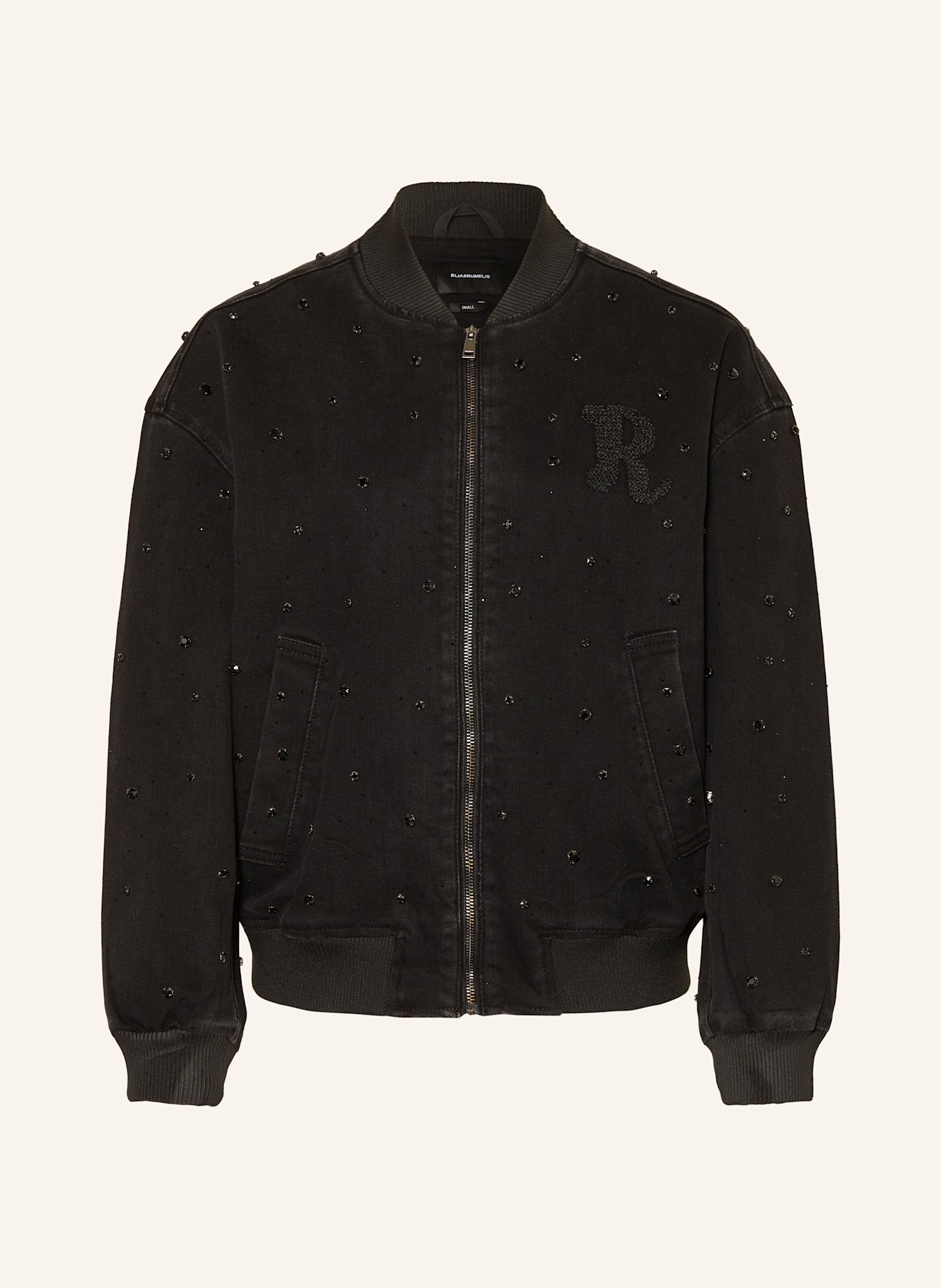ELIAS RUMELIS Jeansblouson ISLA mit Schmucksteinen: SCHWARZ