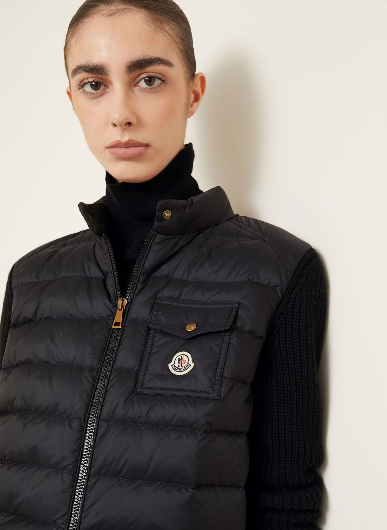 MONCLER Daunenjacke im Materialmix: SCHWARZ