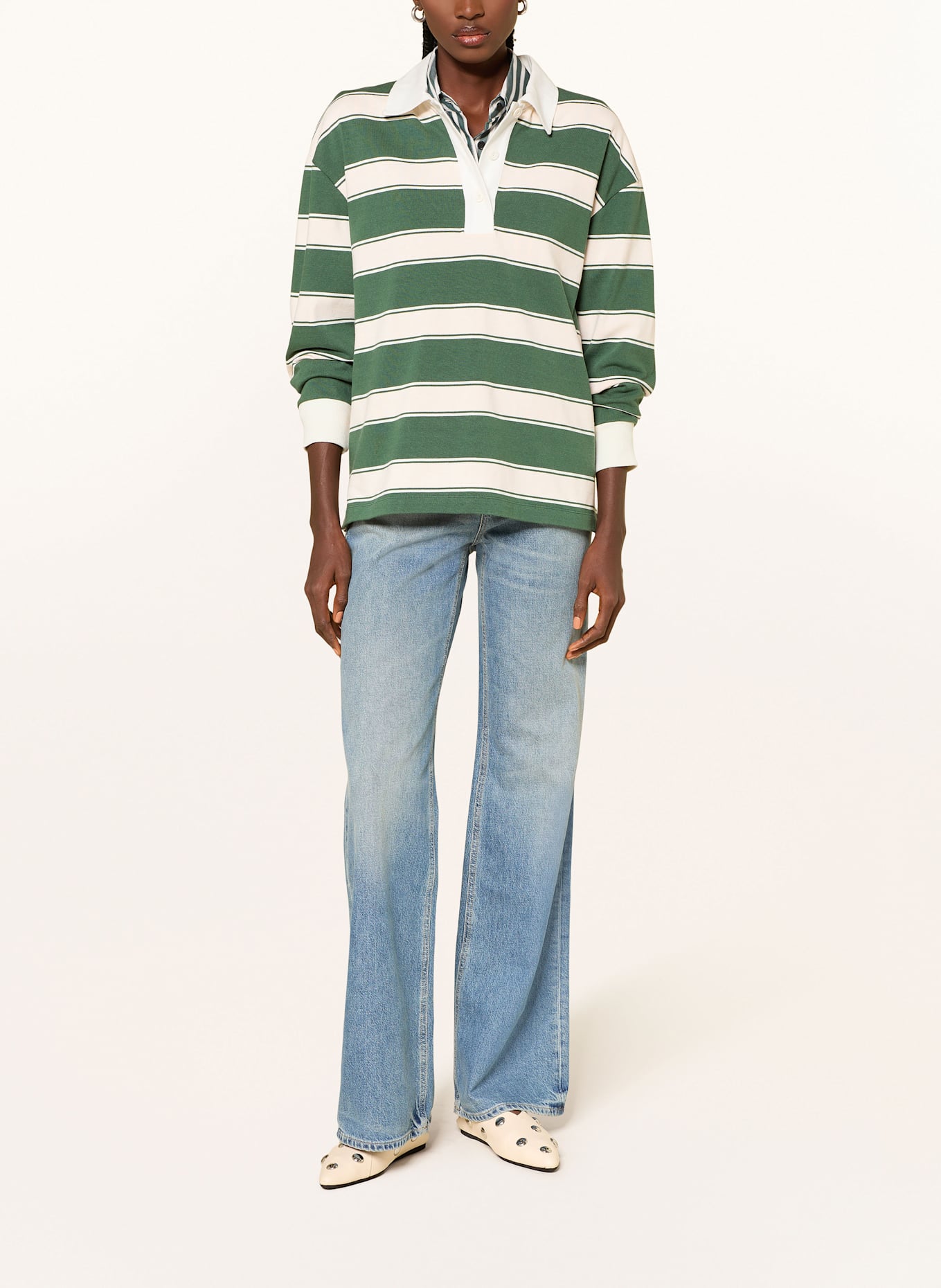 CLOSED rugbyshirt: DONKERGROEN / ECRU