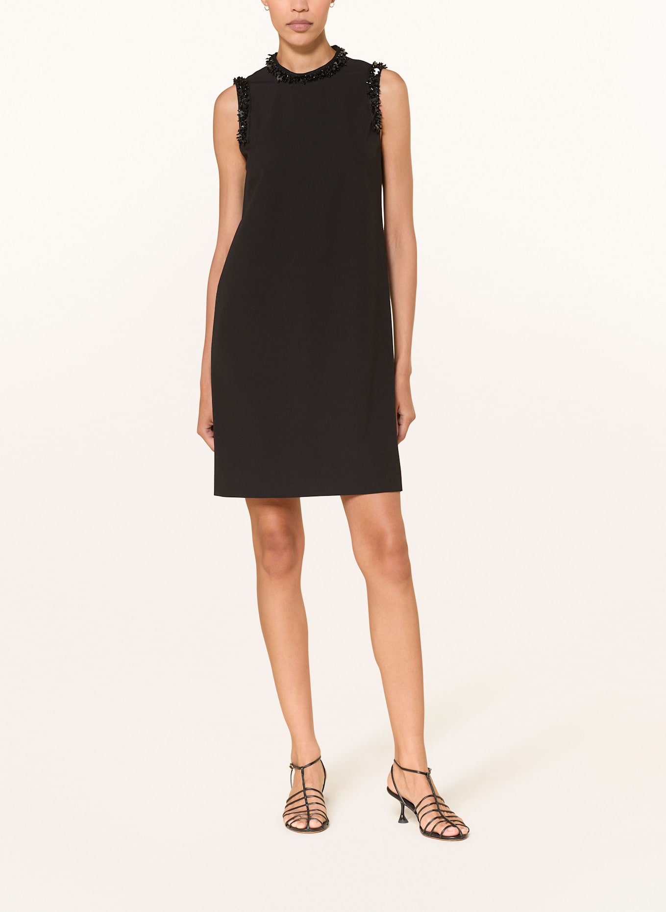 LUISA CERANO Etuikleid mit Schmuckperlen und Pailletten: SCHWARZ