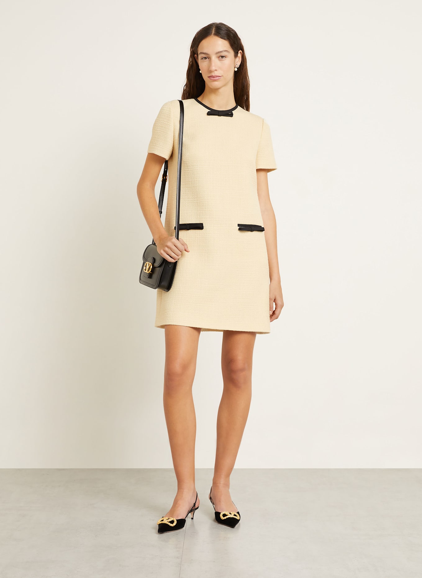 VALENTINO Tweed-Kleid: ECRU / SCHWARZ