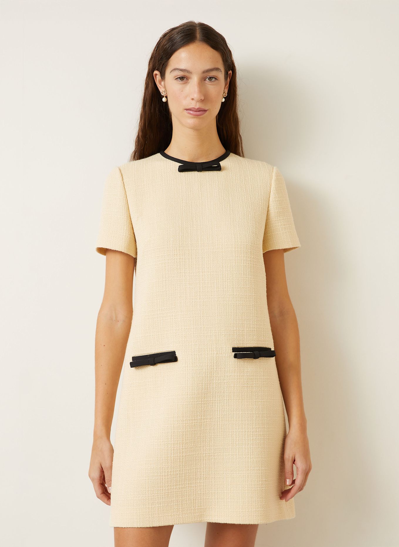 VALENTINO Tweed-Kleid: ECRU / SCHWARZ