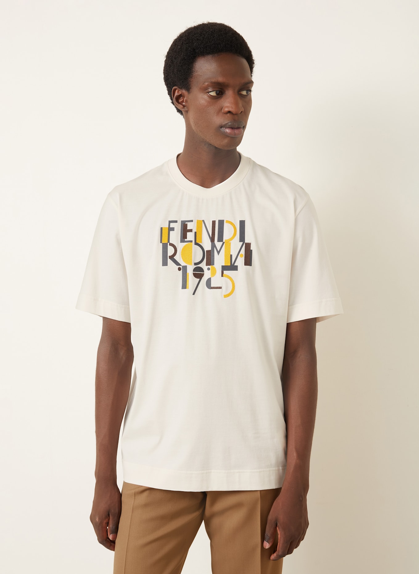 FENDI T-shirt: KREMOWY / SZARY / ŻÓŁTY