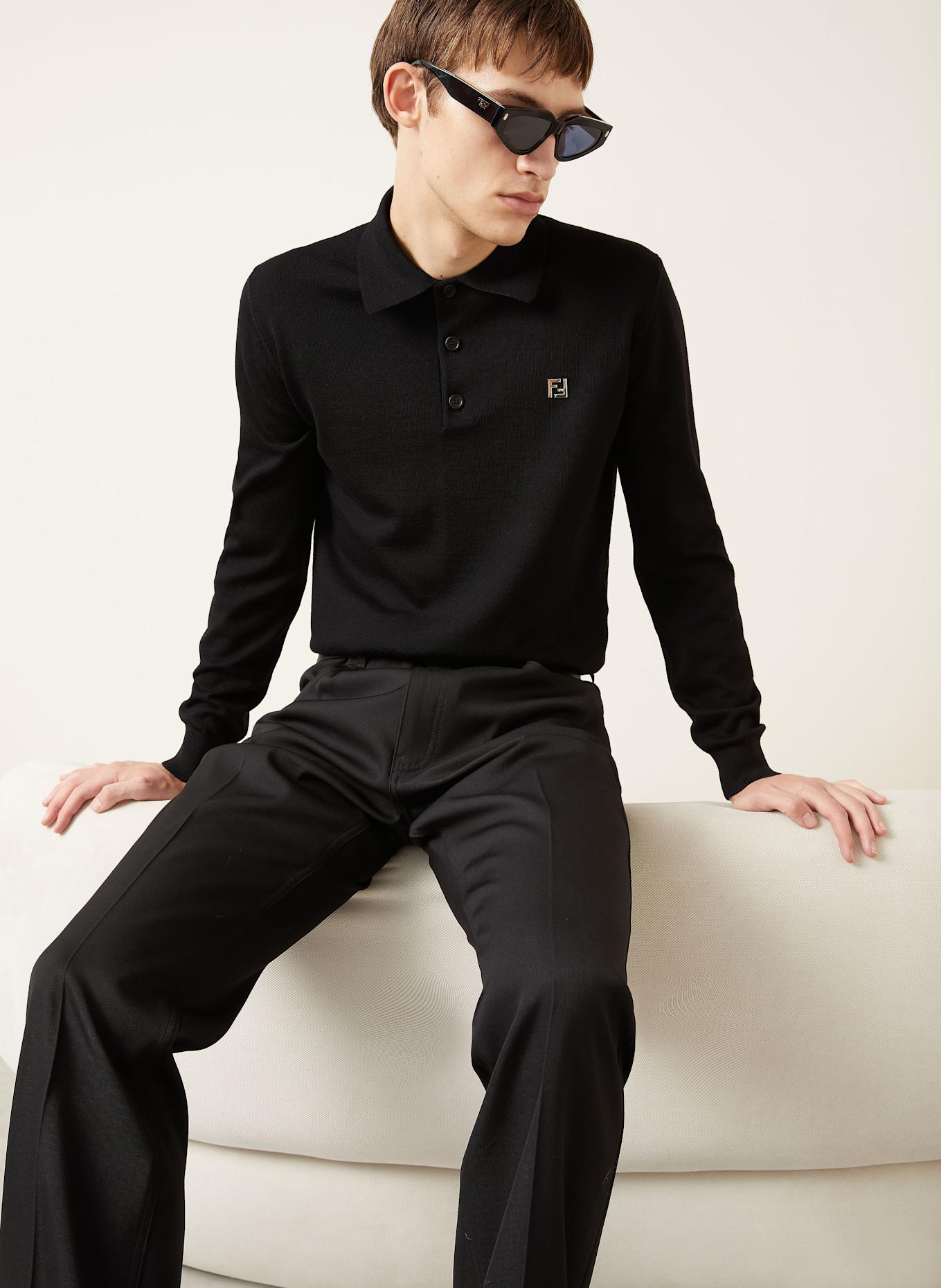 FENDI Strick-Poloshirt: SCHWARZ