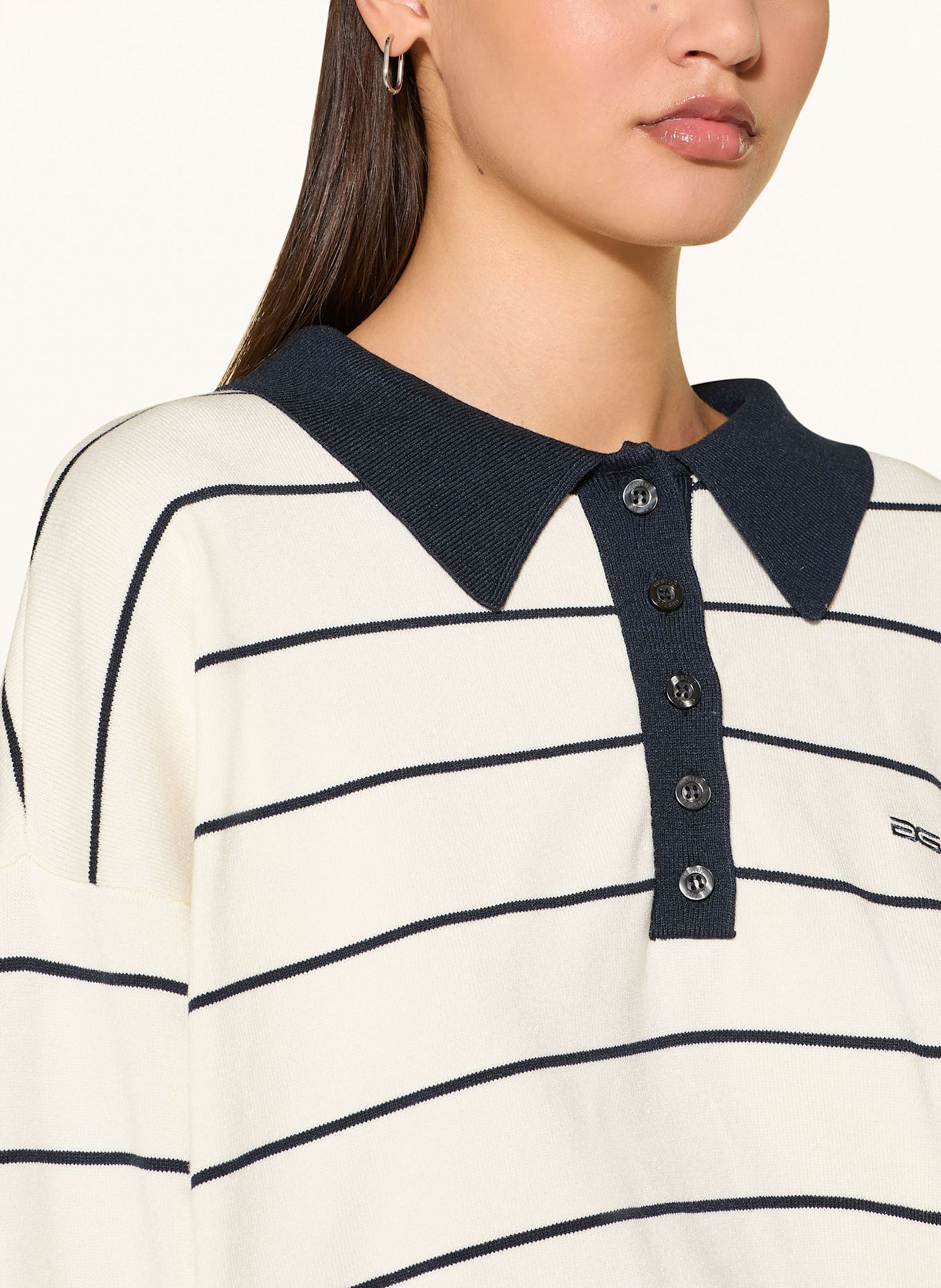 GESTUZ Strick-Poloshirt GZTAIGE: ECRU / DUNKELBLAU