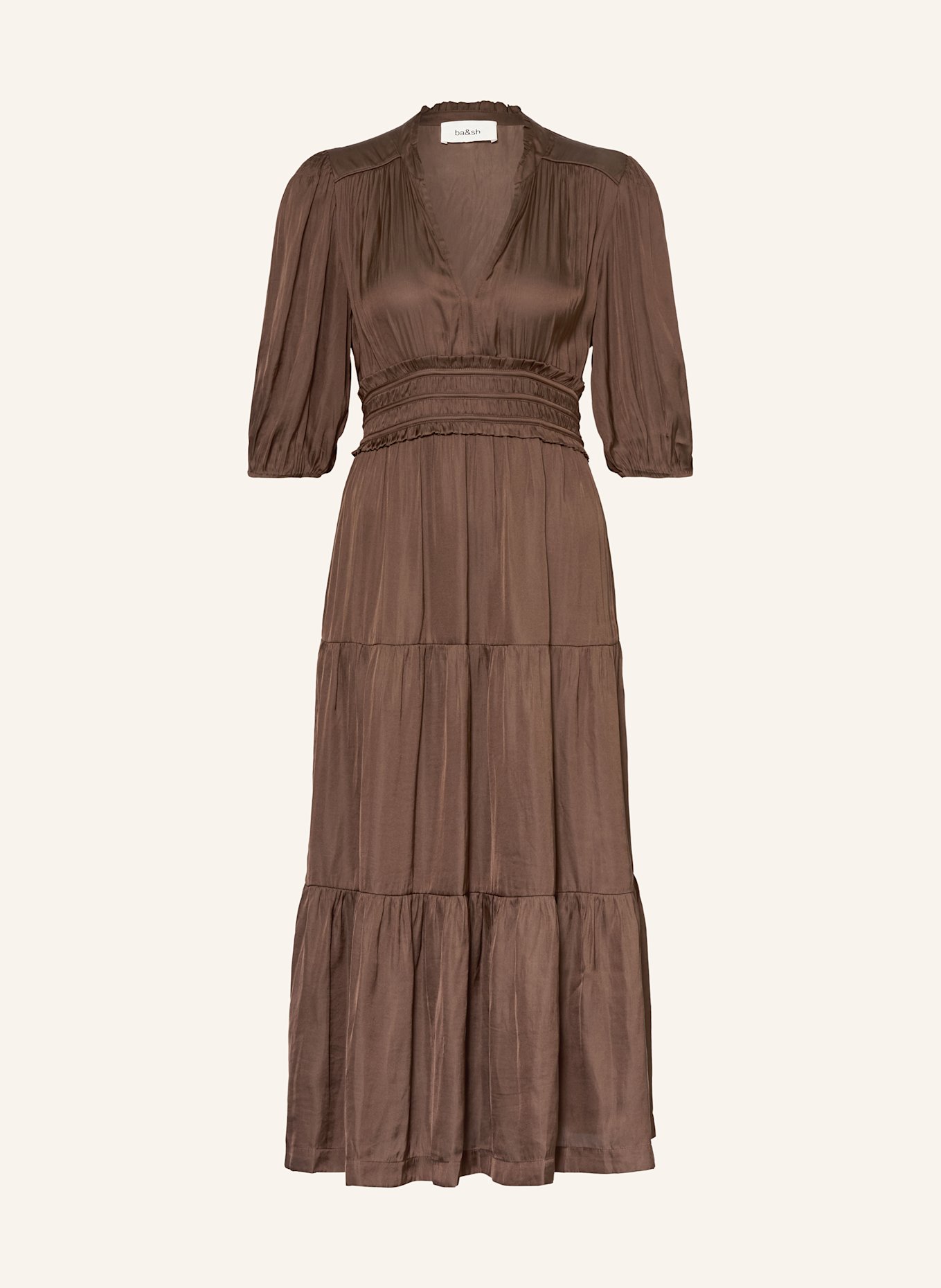 ba&sh Satinkleid CLELI mit Rüschen: BRAUN