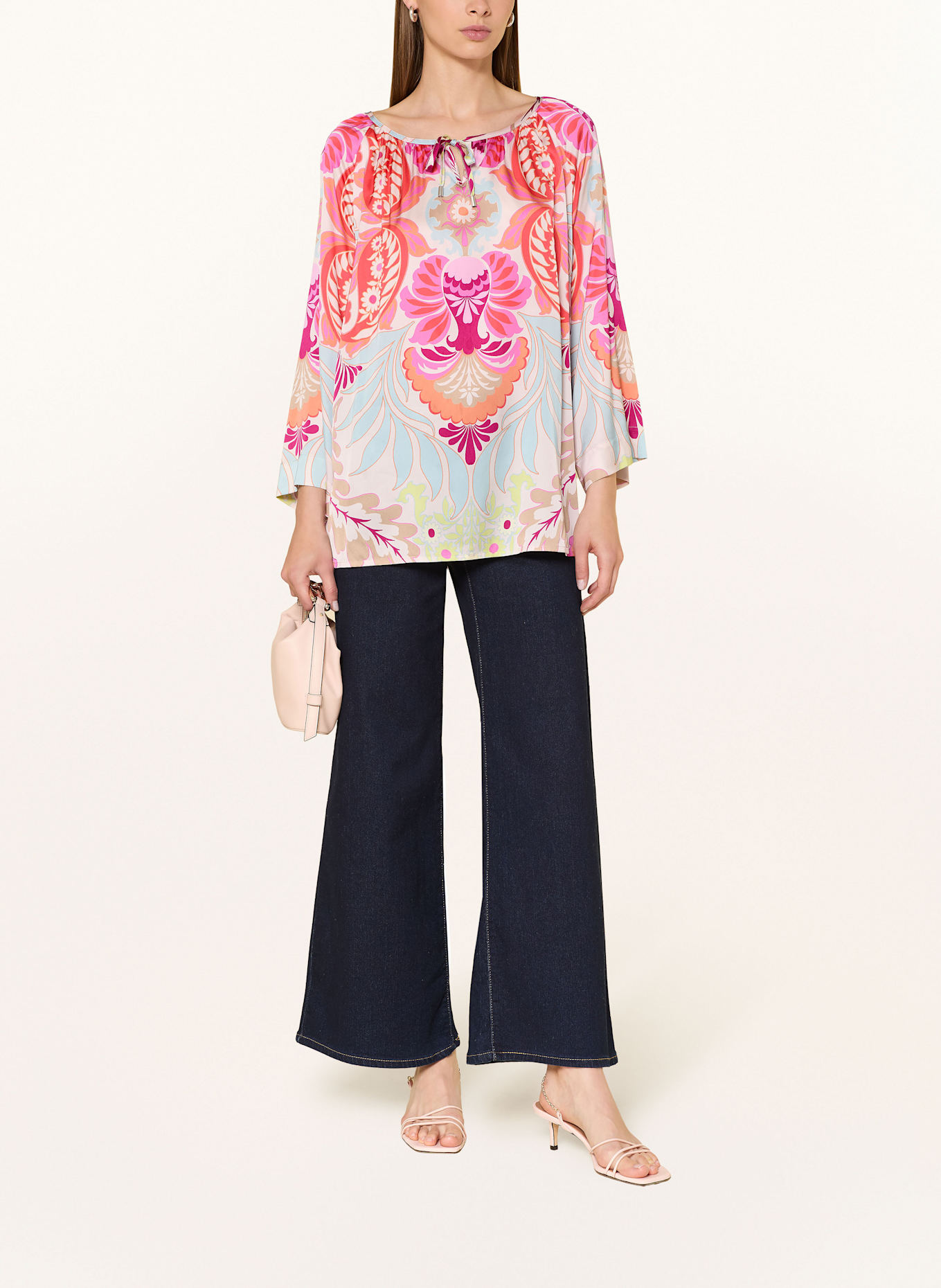 Grace Blusenshirt aus Satin mit 3/4-Arm: CREME / ORANGE / PINK