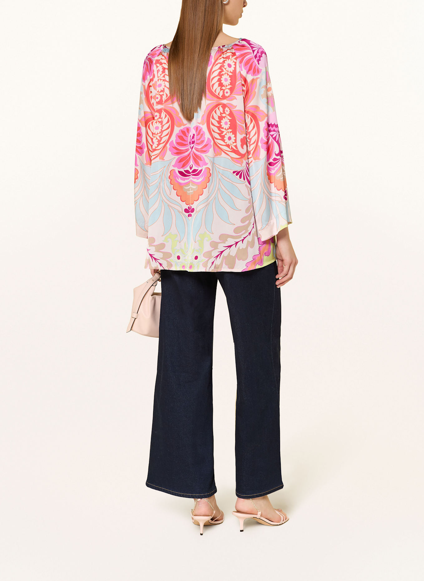 Grace Blusenshirt aus Satin mit 3/4-Arm: CREME / ORANGE / PINK