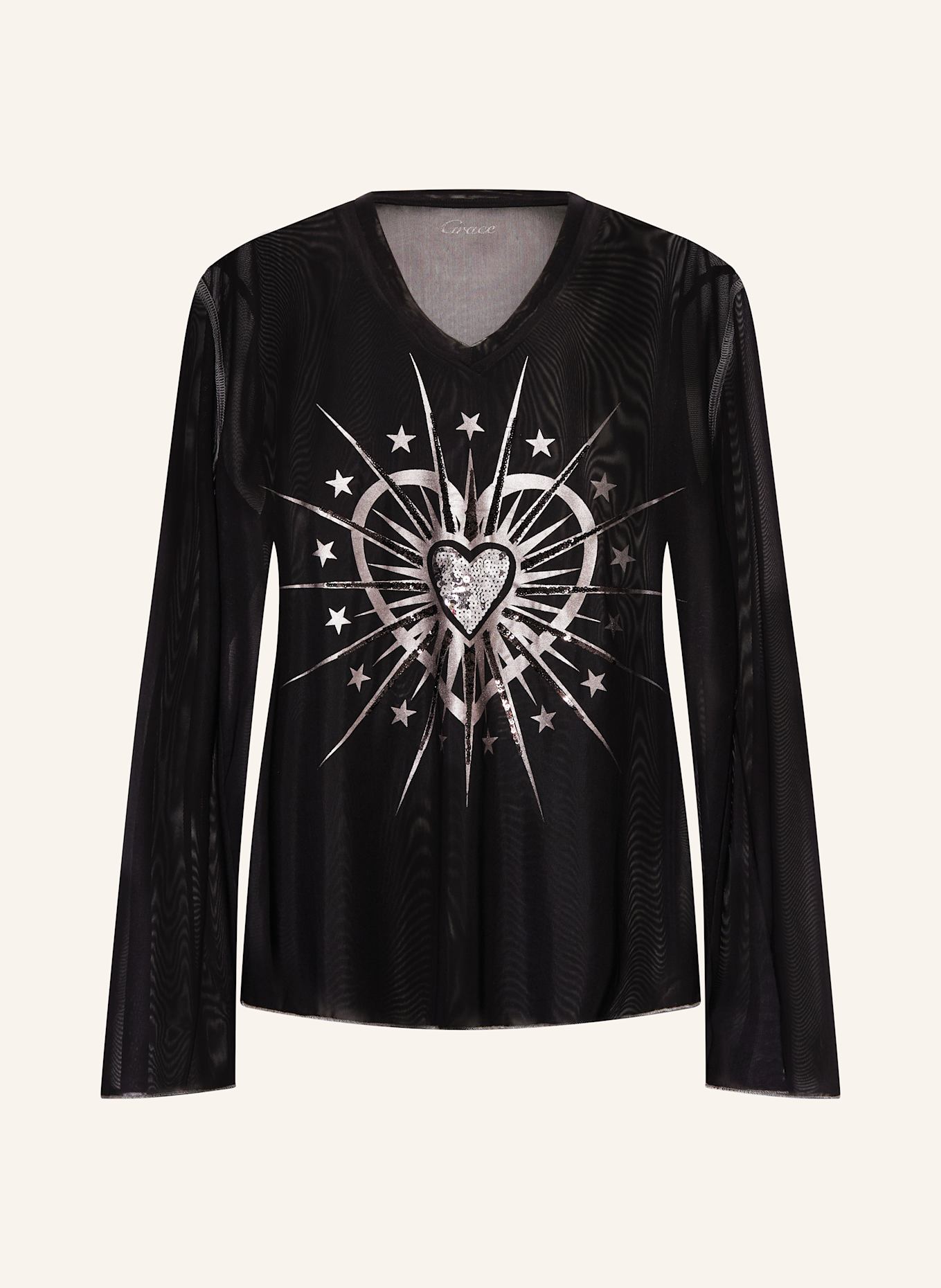 Grace Longsleeve aus Mesh mit Pailletten: SCHWARZ
