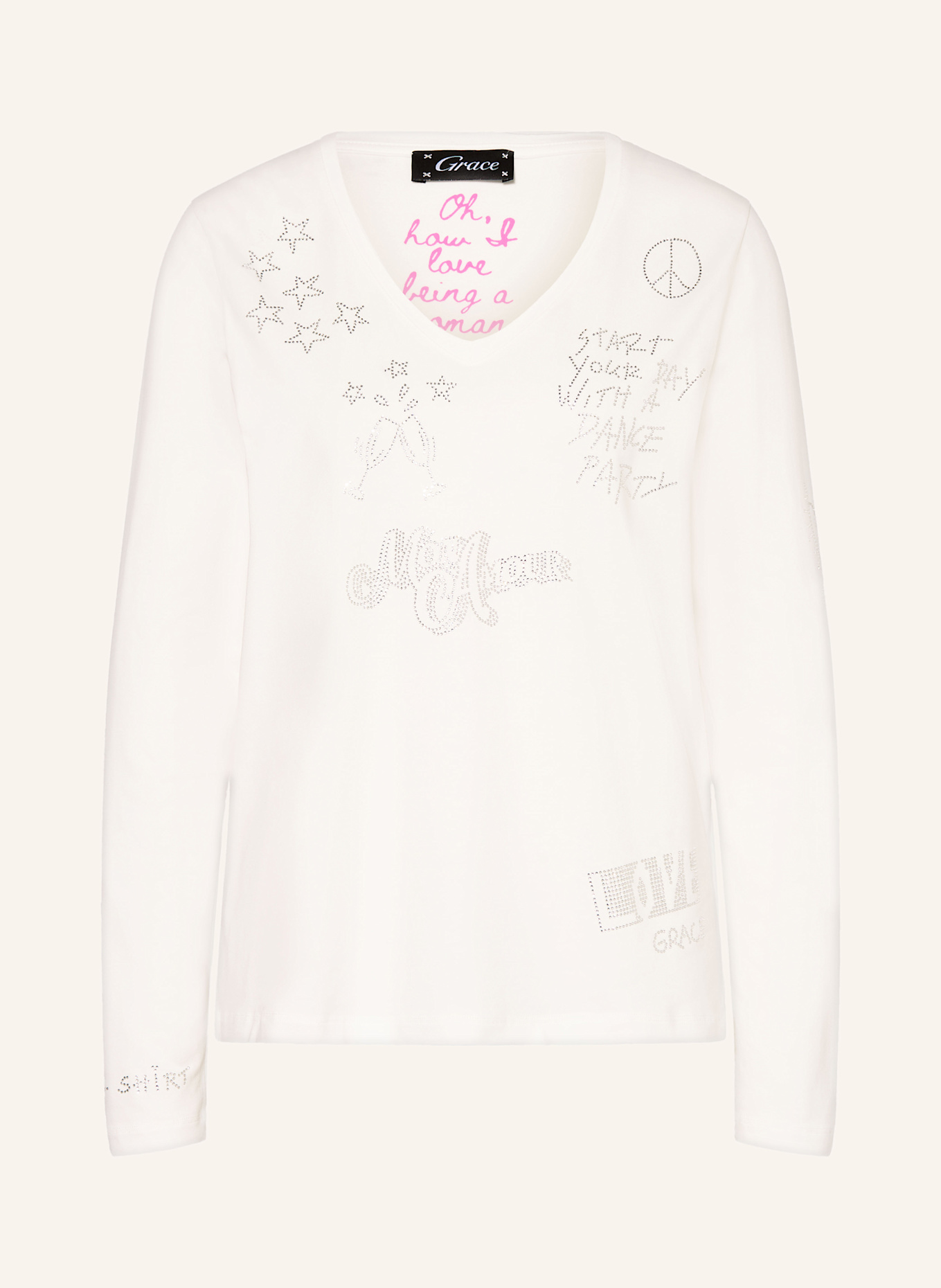 Grace Longsleeve mit Schmucksteinen: WEISS