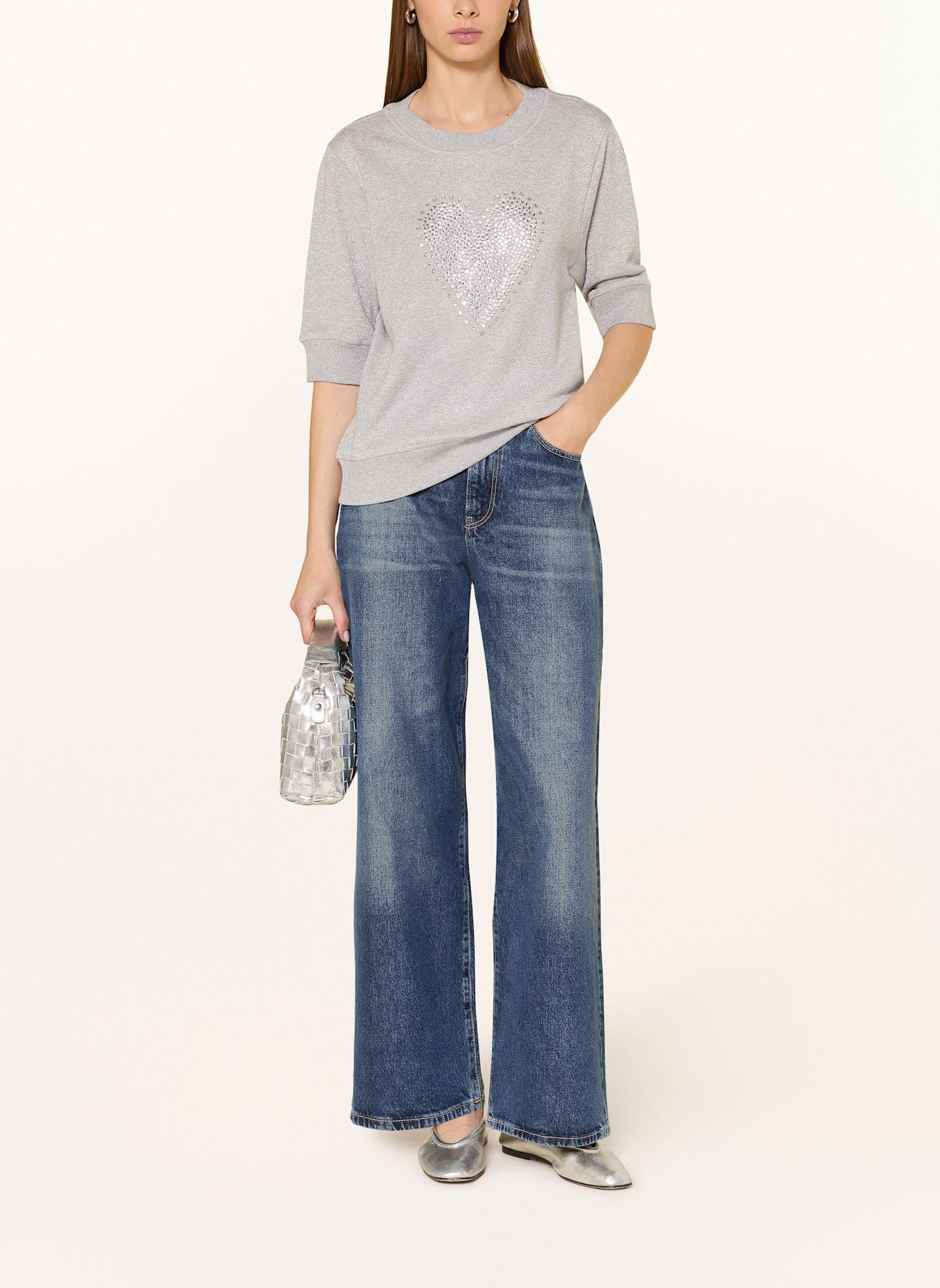 Grace Sweatshirt mit Schmucksteinen und Glitzergarn: HELLGRAU