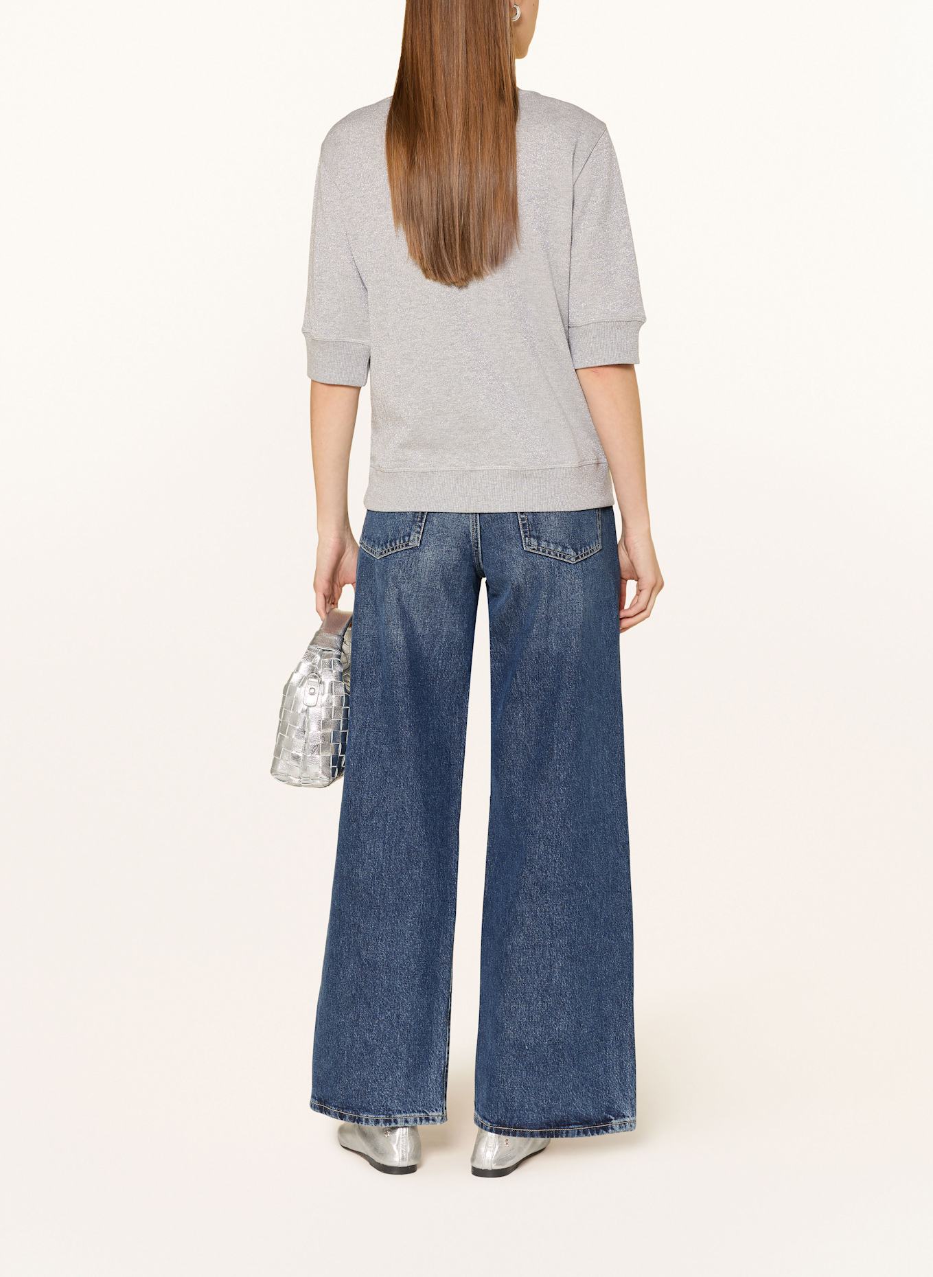 Grace Sweatshirt mit Schmucksteinen und Glitzergarn: HELLGRAU