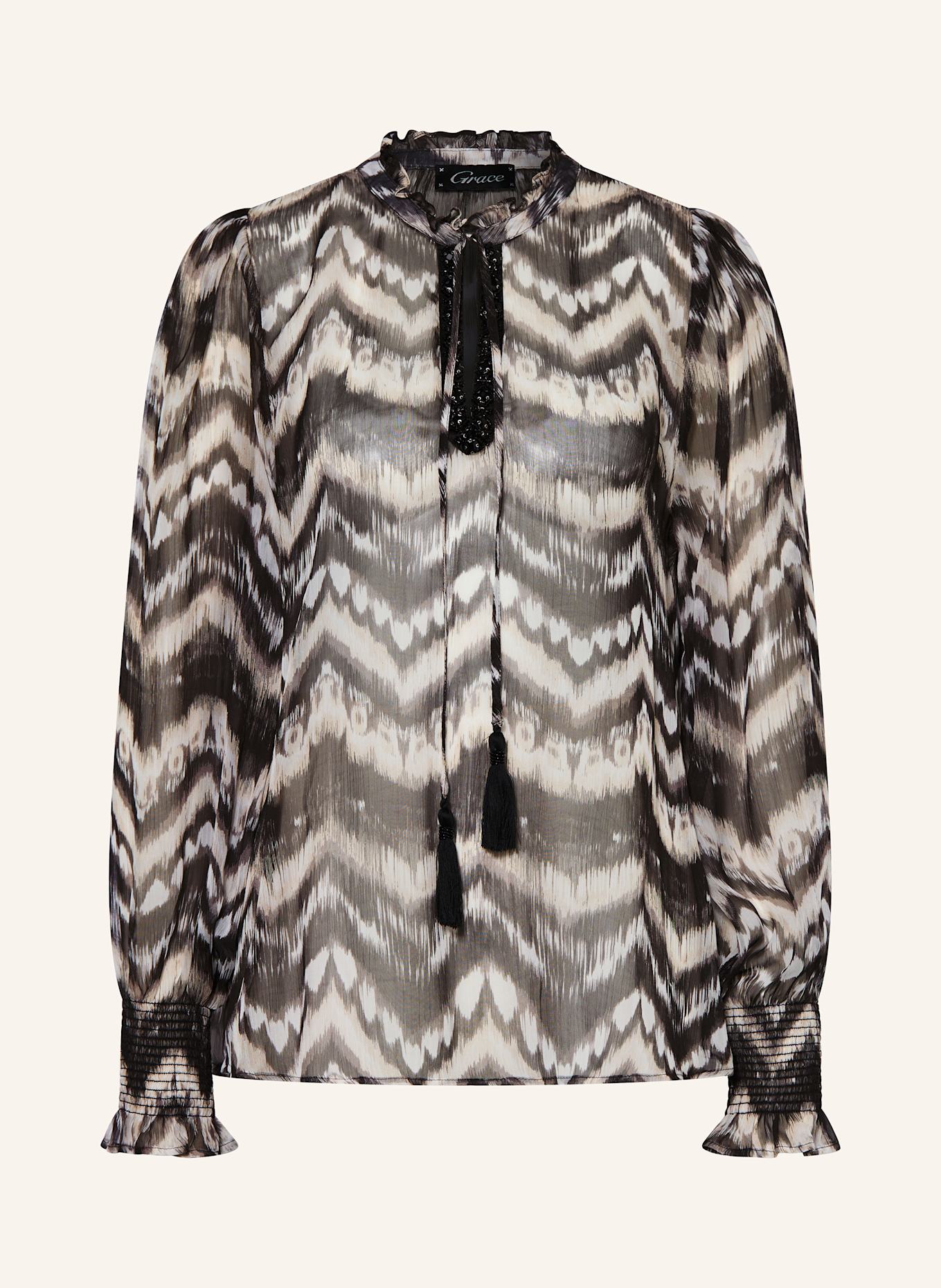 Grace Shirt blouse with decorative gems: BLACK / WHITE