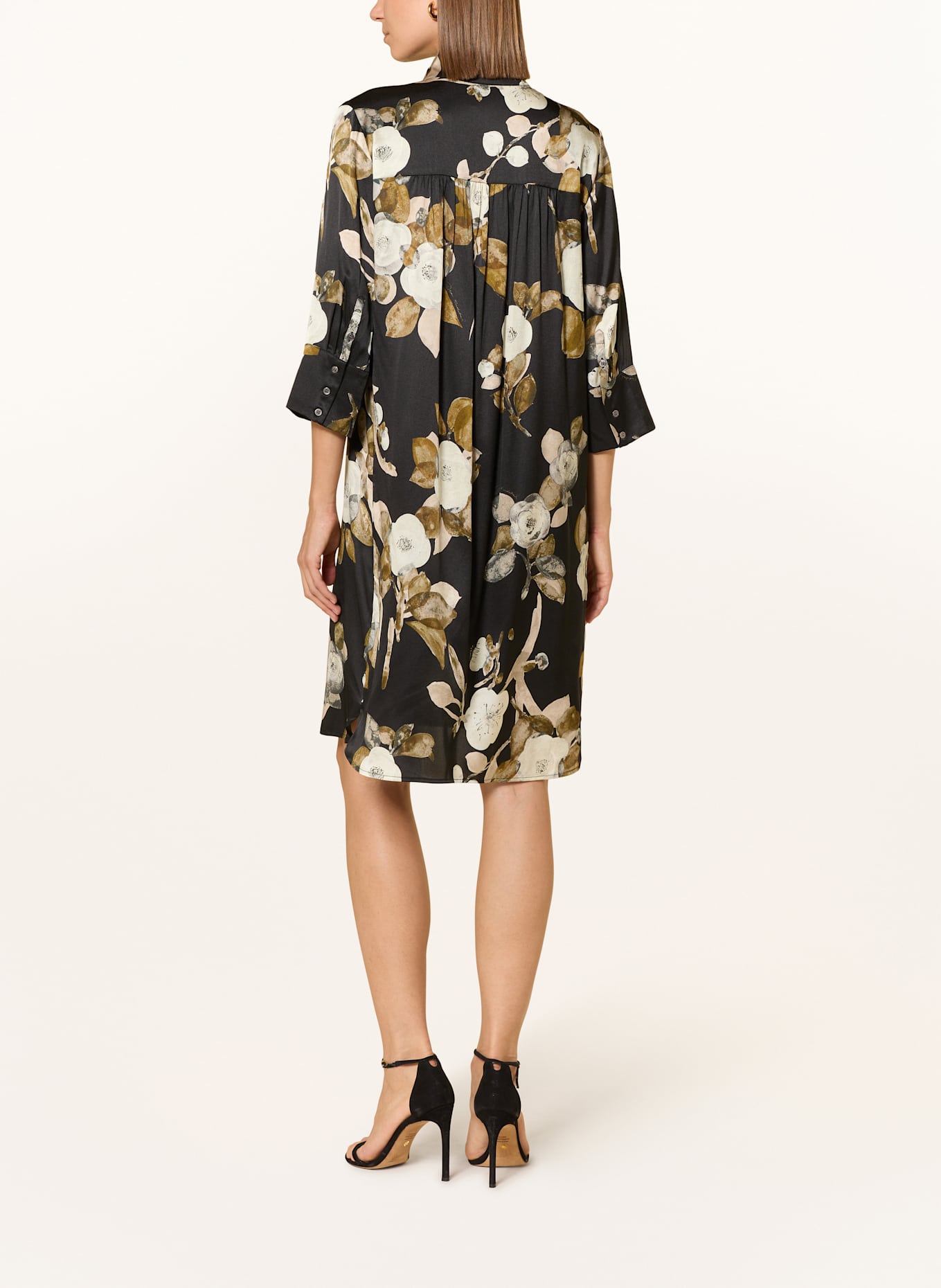 dea kudibal Seidenkleid aus Satin mit 3/4-Arm: SCHWARZ / HELLGRAU / OLIV