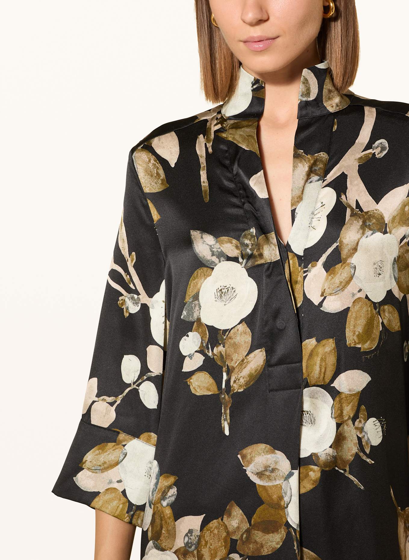 dea kudibal Seidenkleid aus Satin mit 3/4-Arm: SCHWARZ / HELLGRAU / OLIV