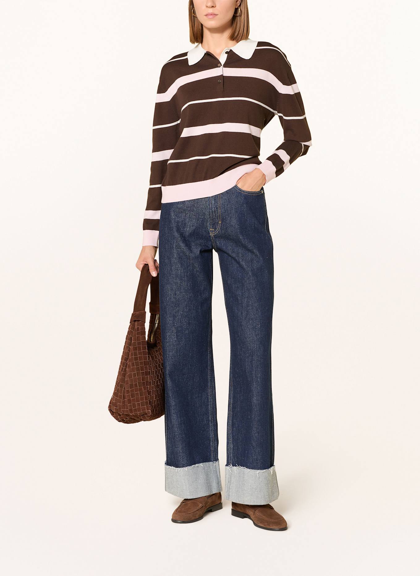 darling harbour Strick-Poloshirt: dark brown / rose