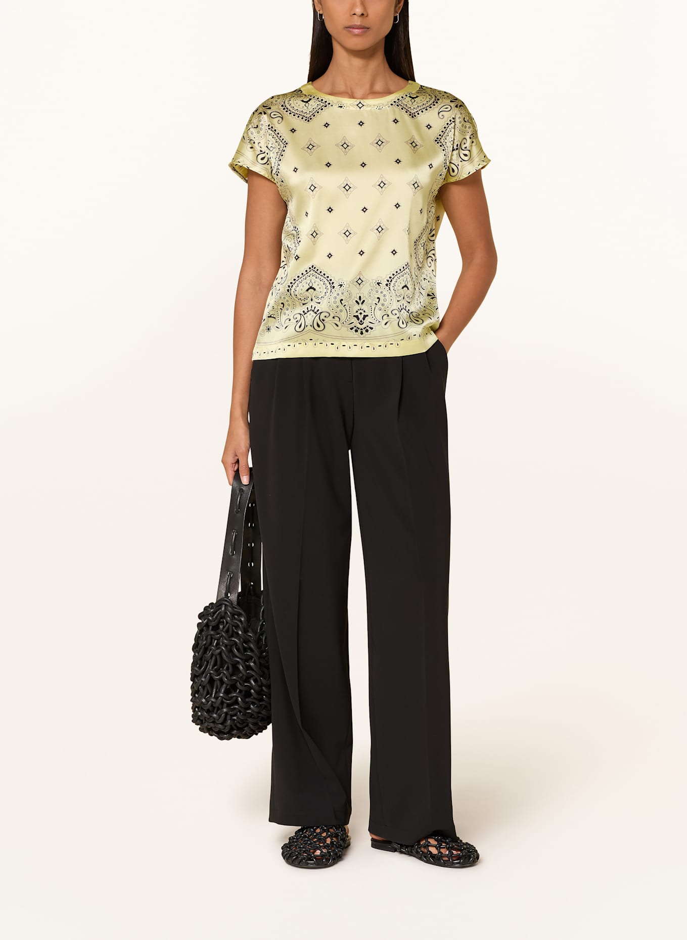 darling harbour Blusenshirt aus Seide: HELLGELB / SCHWARZ / HELLGRAU