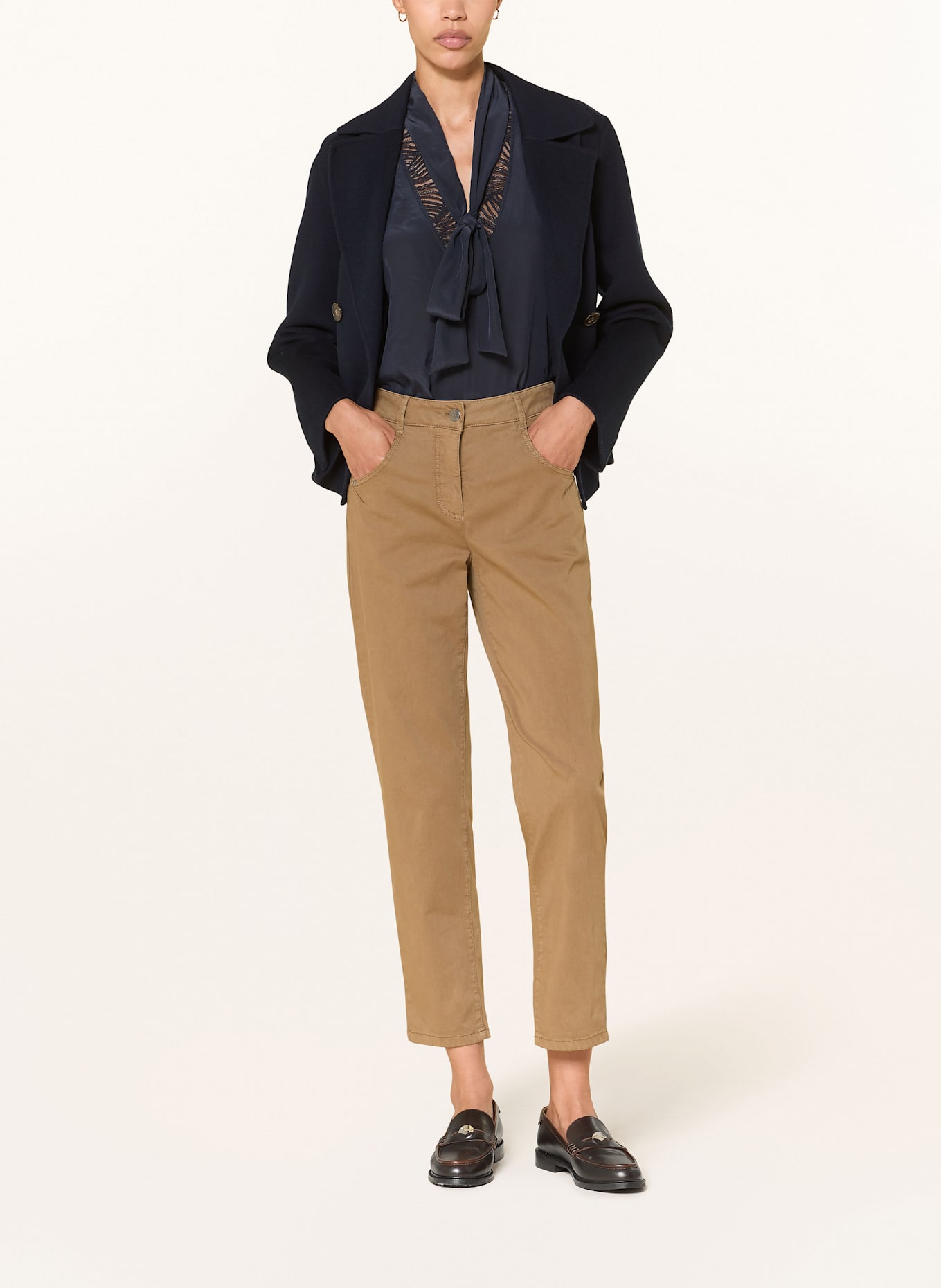 LUISA CERANO Bluzka bez rękawów z wiązaniem pod szyją i koronką: GRANATOWY