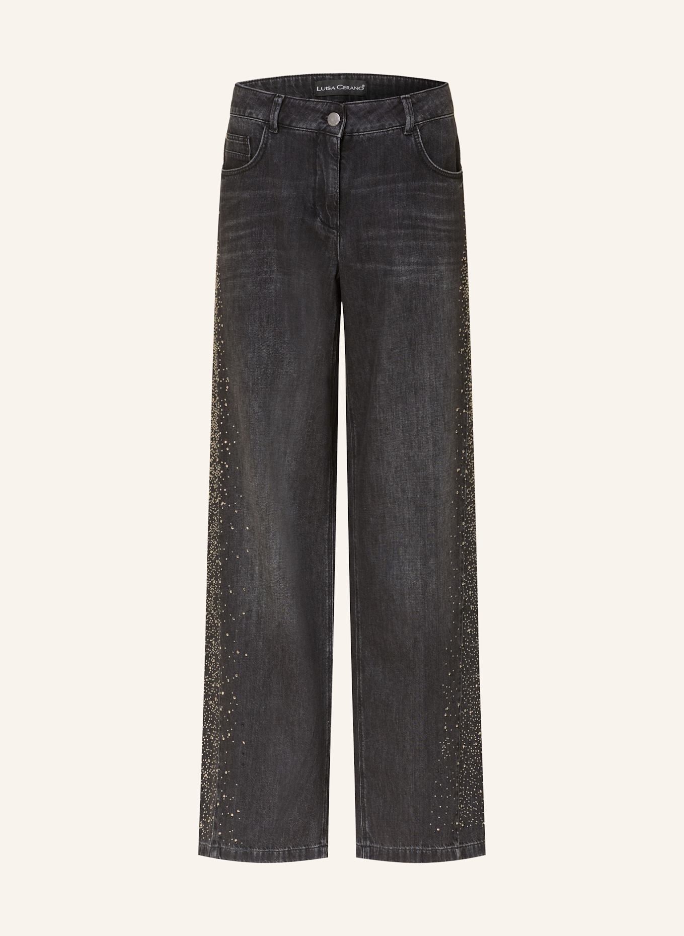 LUISA CERANO Wide leg jeans with decorative gems: 1 BLACK
